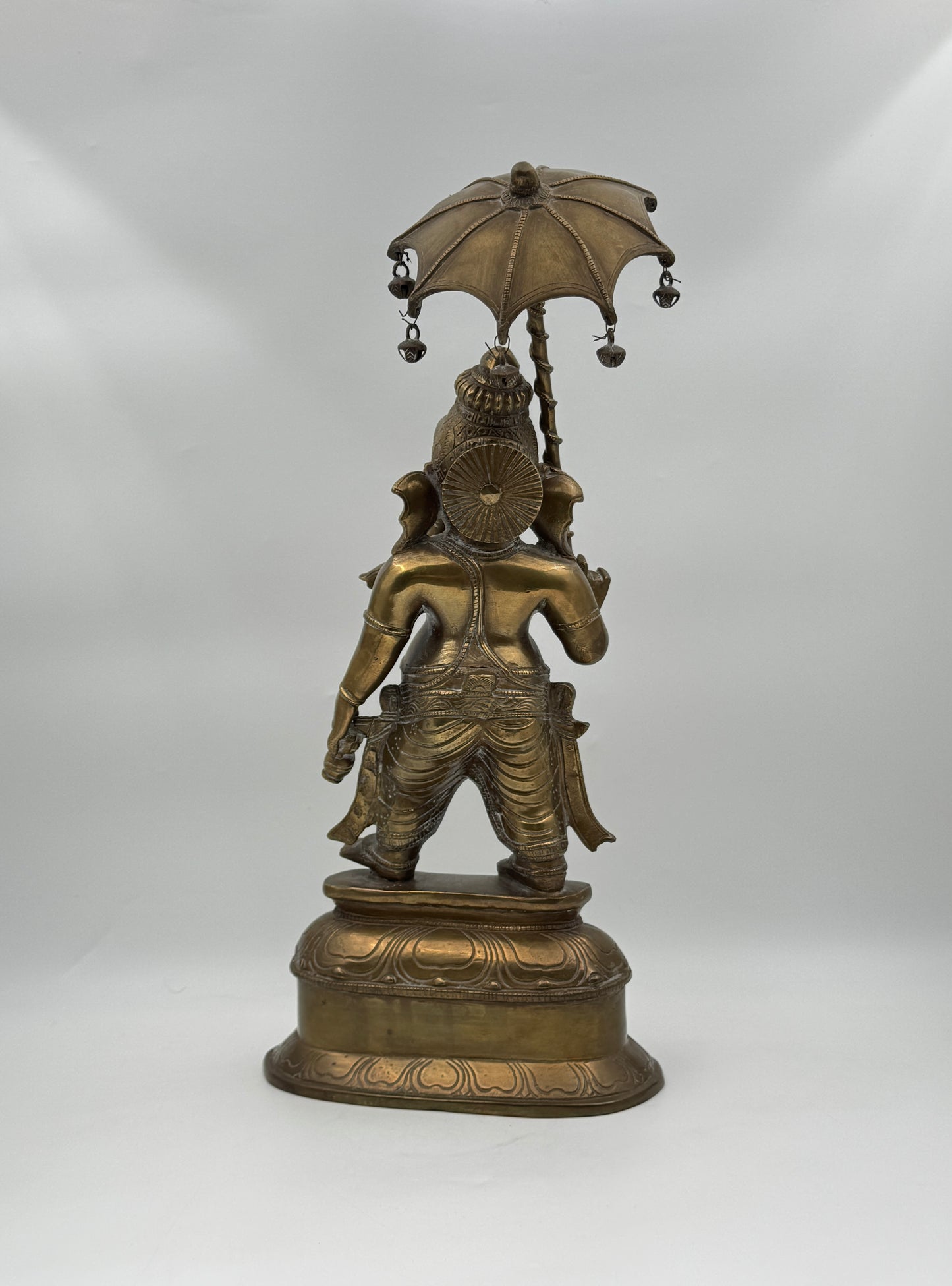 Ganesh Brass Statue with Umbrella – Handcrafted Hindu Deity Figure