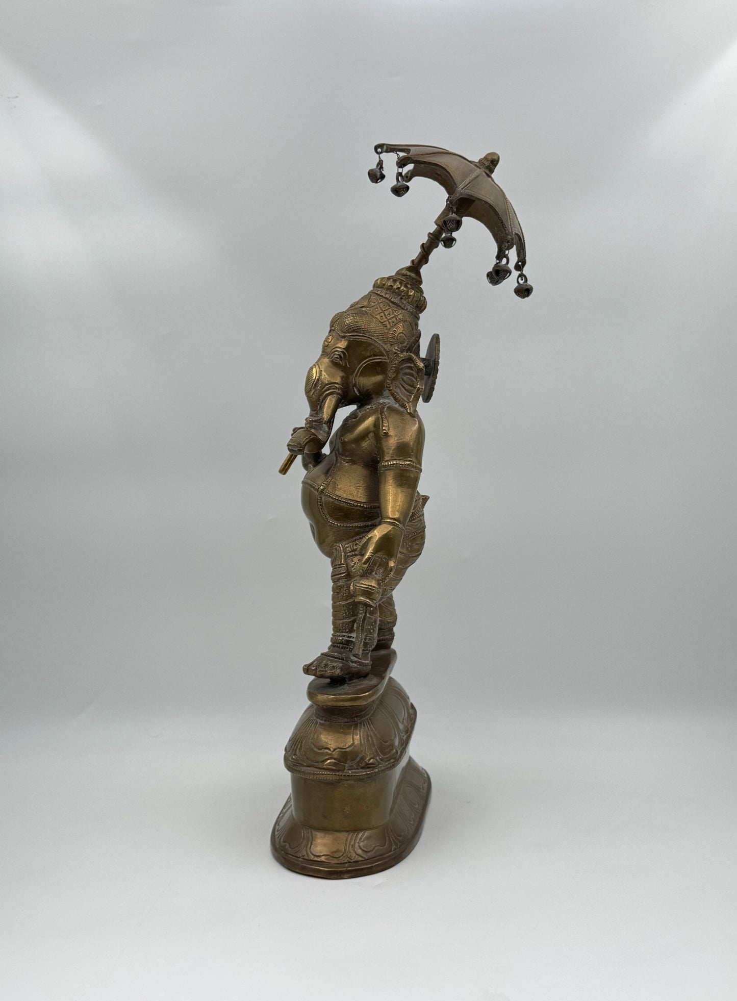 Ganesh Brass Statue with Umbrella – Handcrafted Hindu Deity Figure