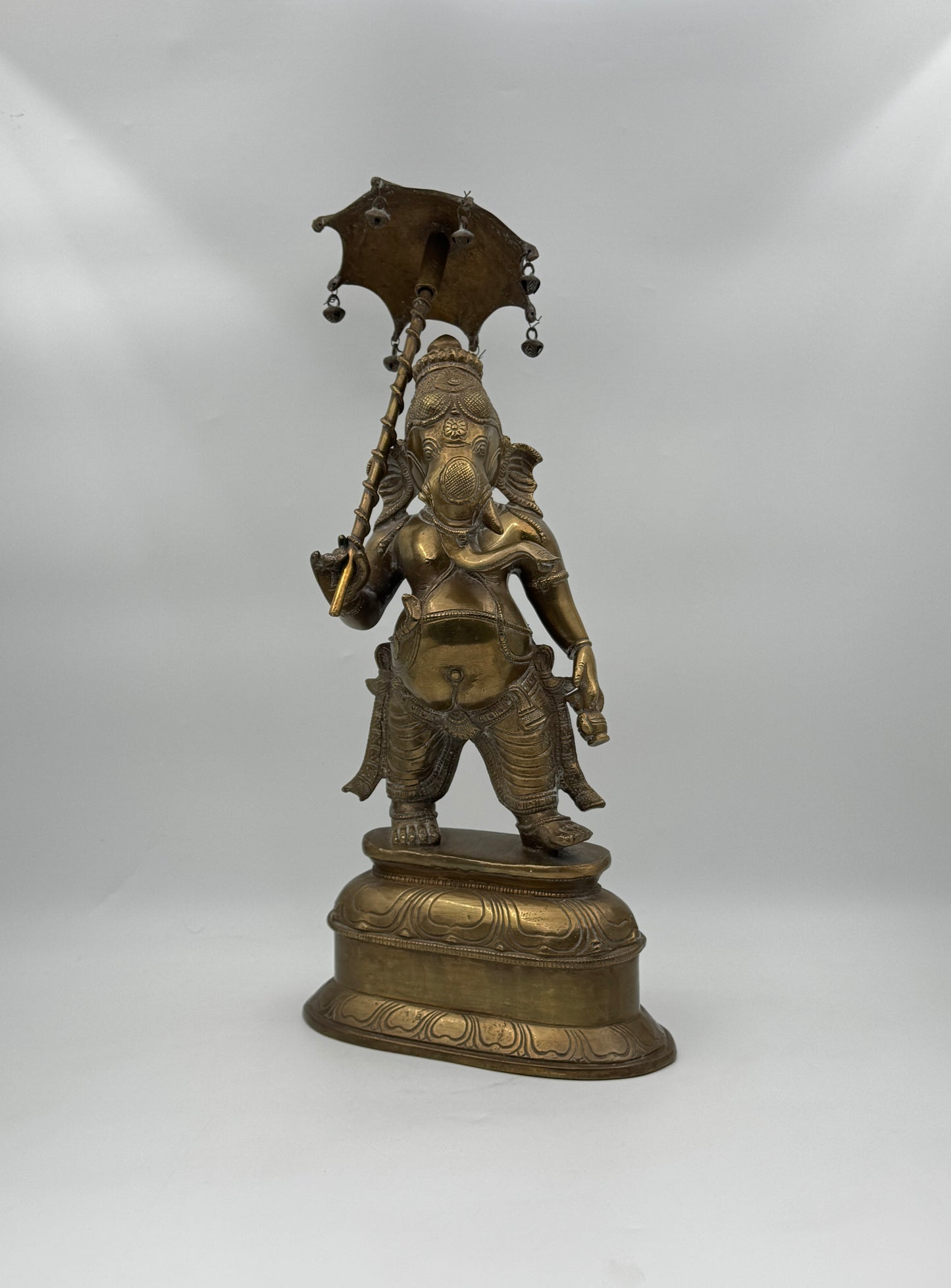 Ganesh Brass Statue with Umbrella – Handcrafted Hindu Deity Figure