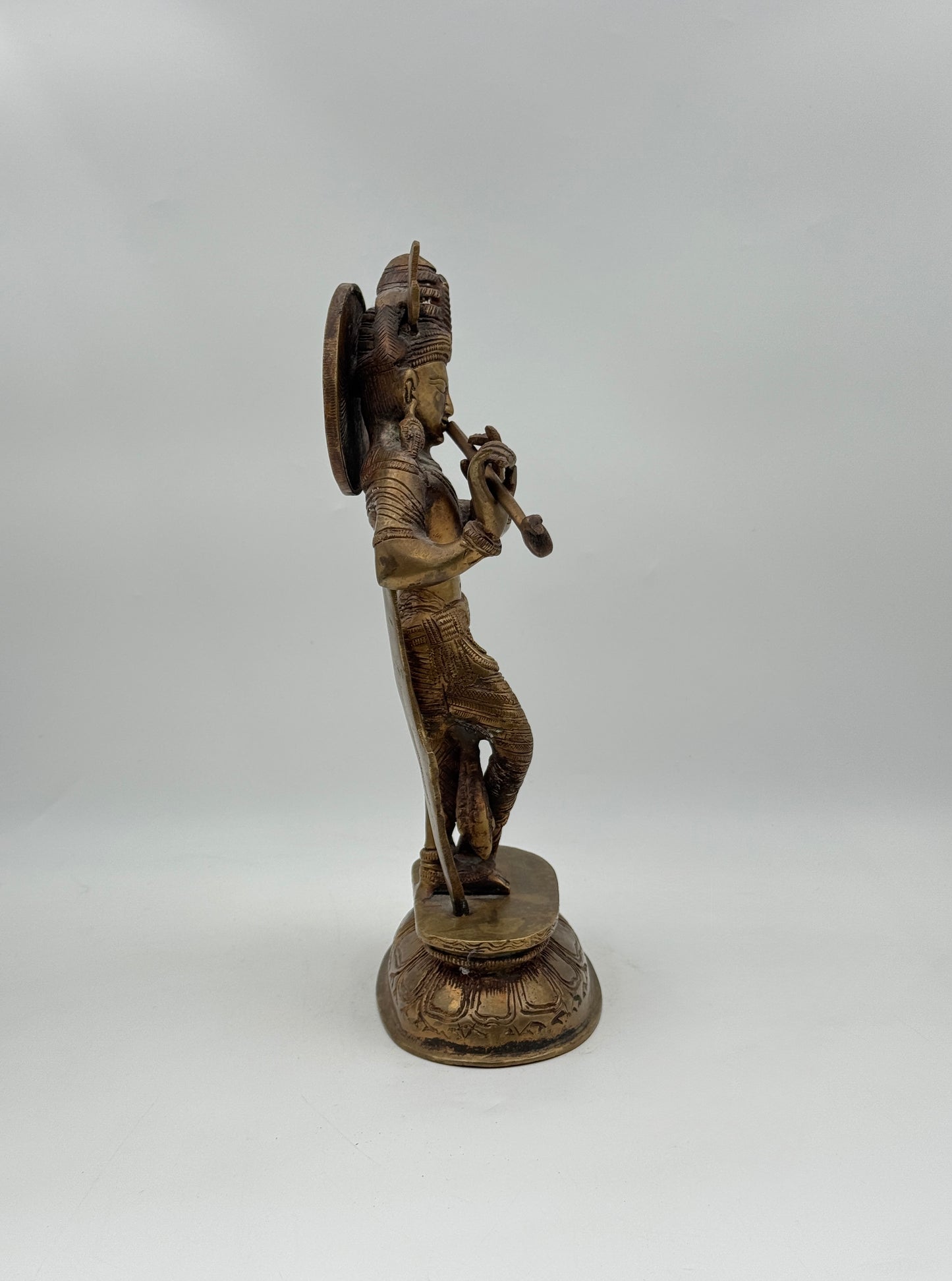 Lord Krishna Brass Statue – Flute Playing Deity Figure