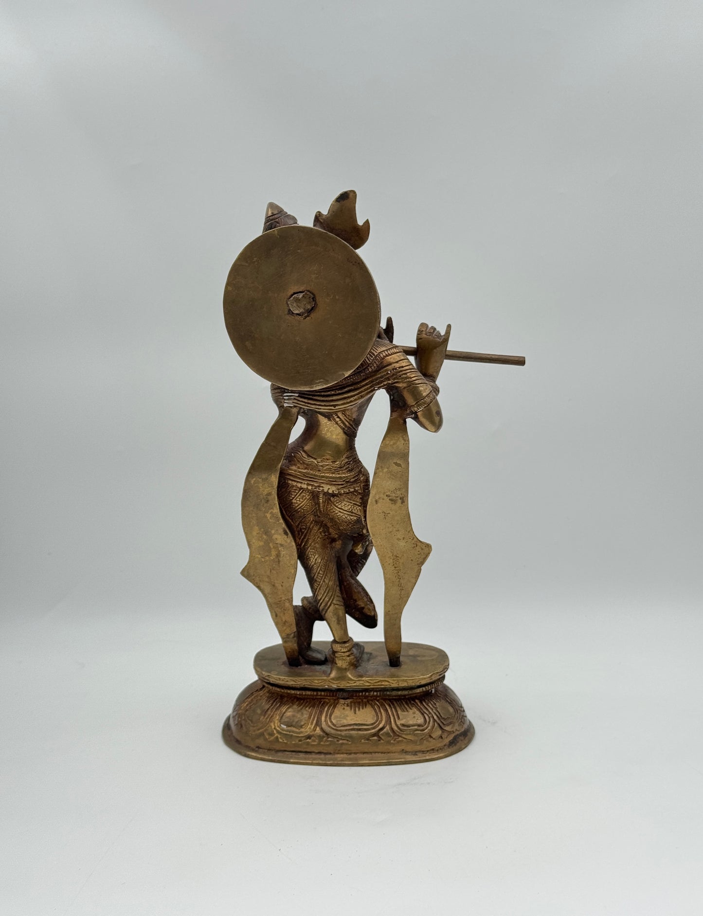 Lord Krishna Brass Statue – Flute Playing Deity Figure