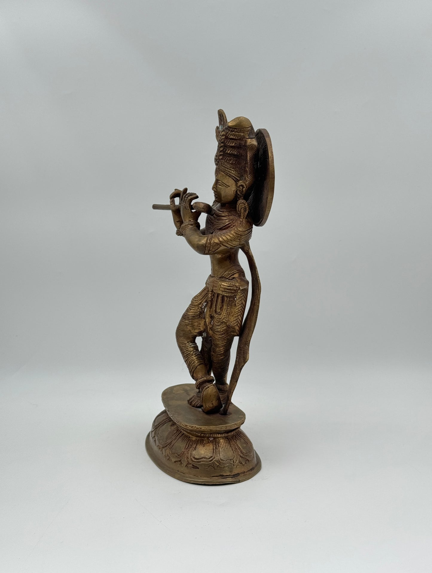 Lord Krishna Brass Statue – Flute Playing Deity Figure