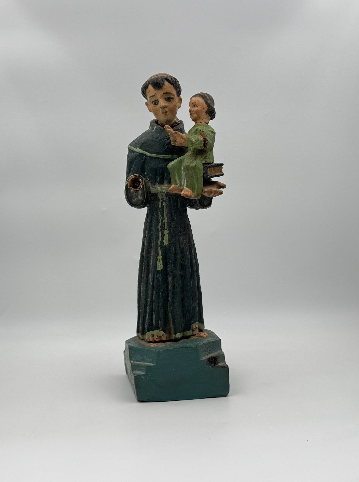Carved Santos – St. Anthony with Baby Christ on Bible, Latin American c.1900
