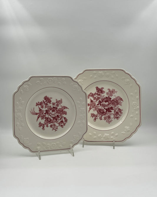 Wedgwood Red & White Transferware “Asiatic Pheasant” – Set of 12 Salad/Dessert Plates and 1 Cake Plate, c.1950