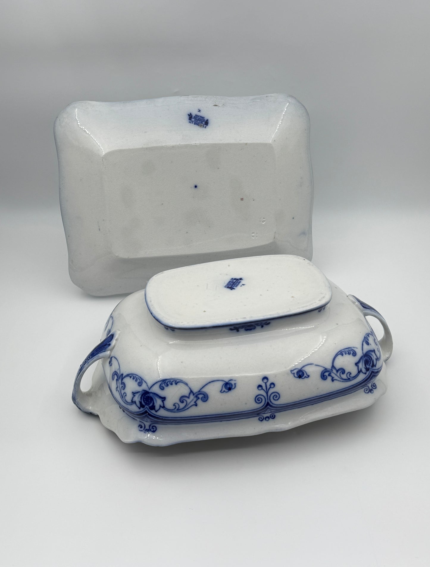 Ford & Sons Covered Tureen with Under Platter – Flow Blue, Burleigh England, c.1915