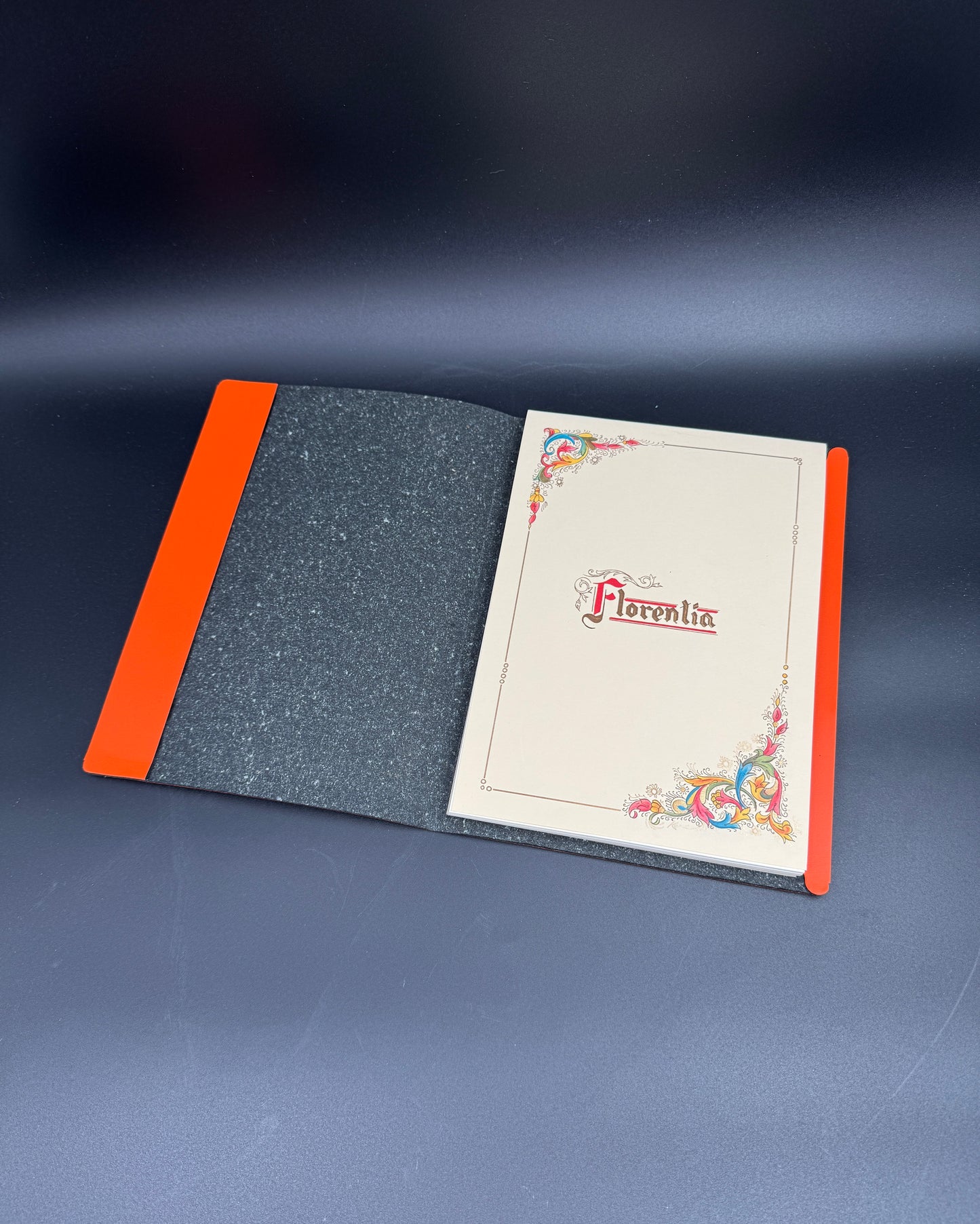 Florentia Italian Notepad Folder – Orange Cover with Decorative Marbled Spine