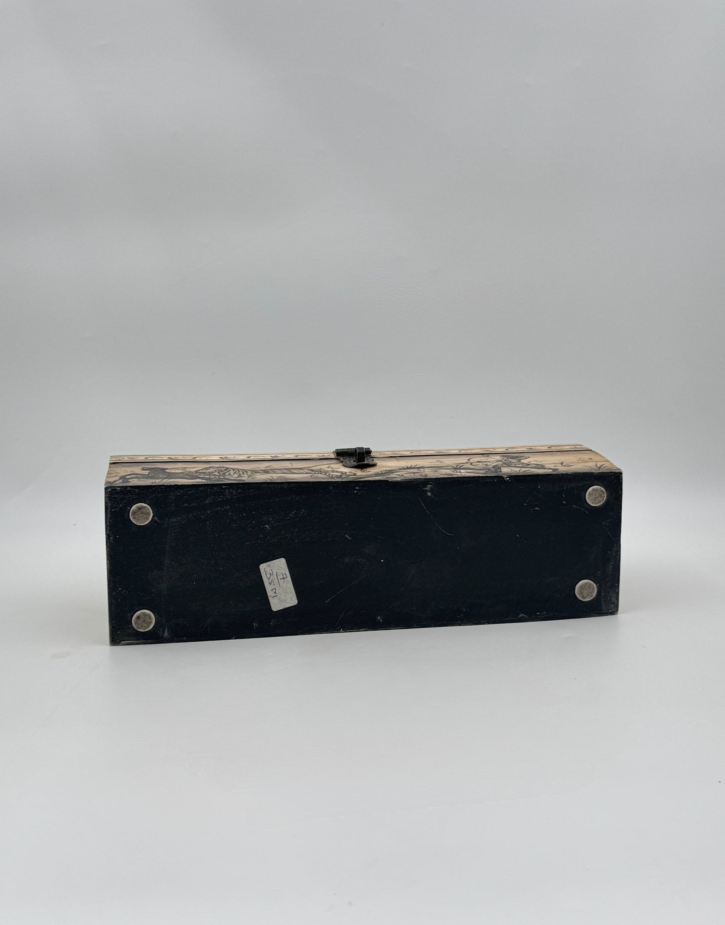 Hand-Painted Bone Pencil Box with Hunting Scene, India