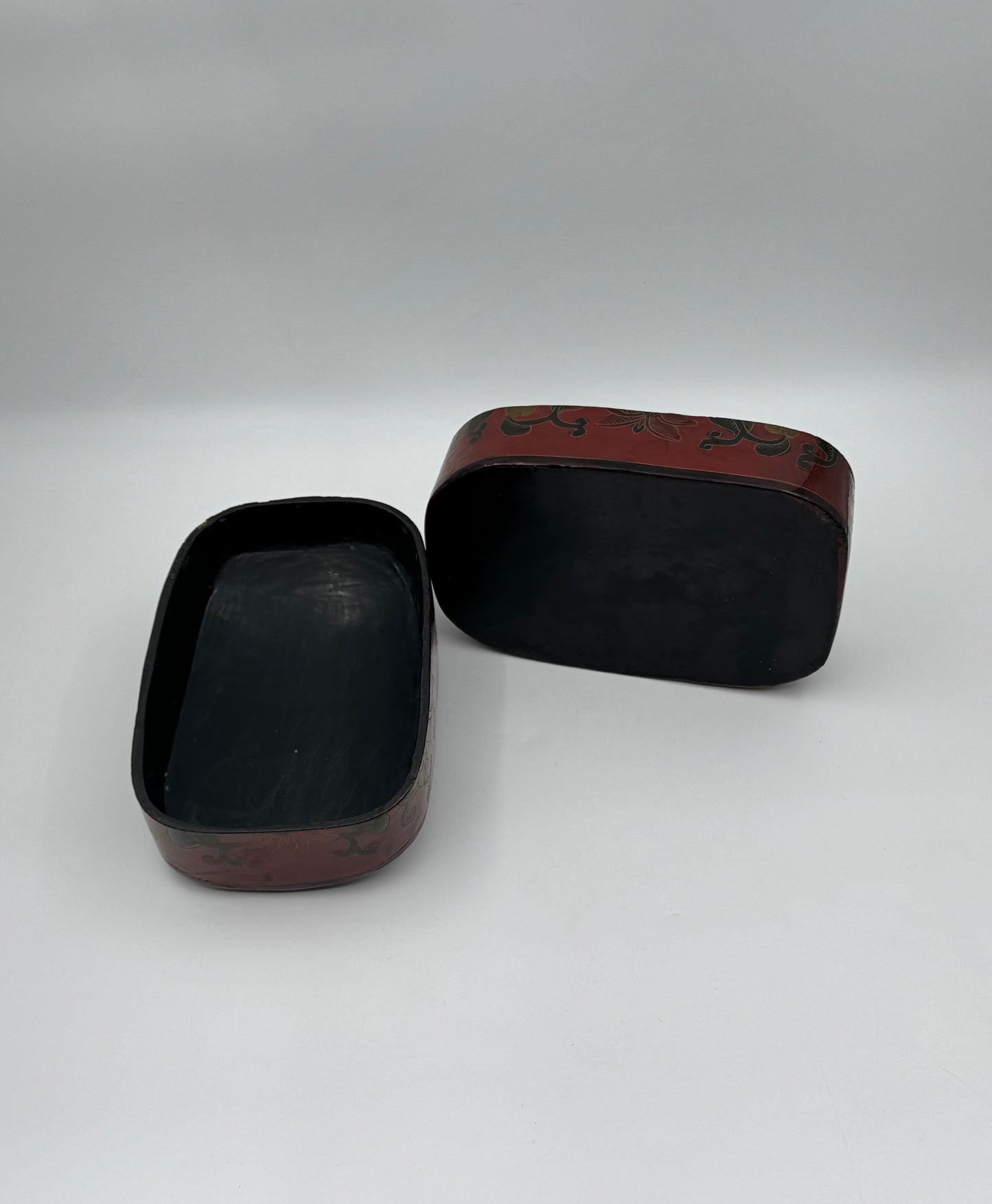 Chinese Lacquer Fragment Box with Blue & White Porcelain Inset Lid
