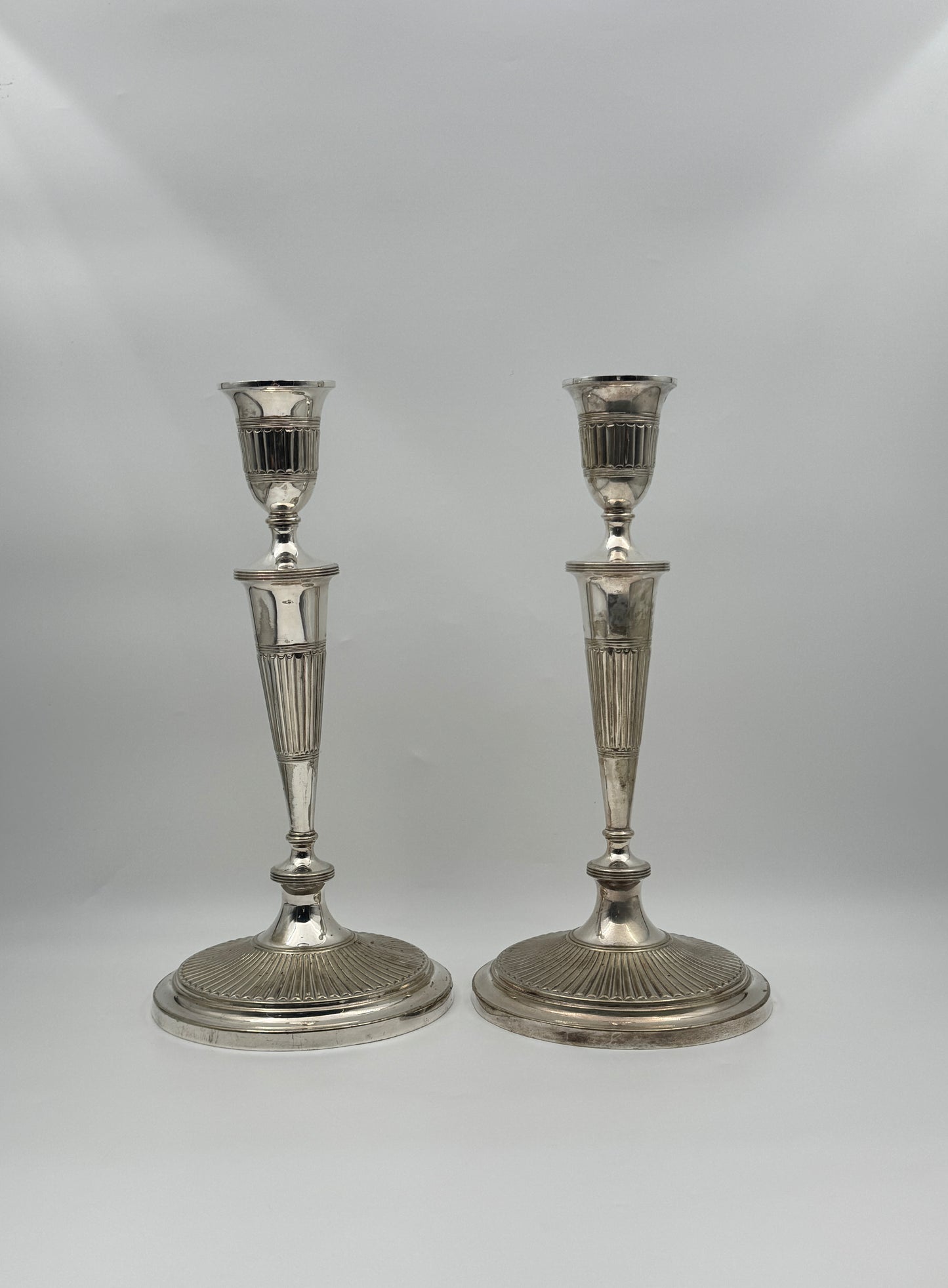 Elkington & Co Silverplate Candlesticks – Fluted Neoclassical Design