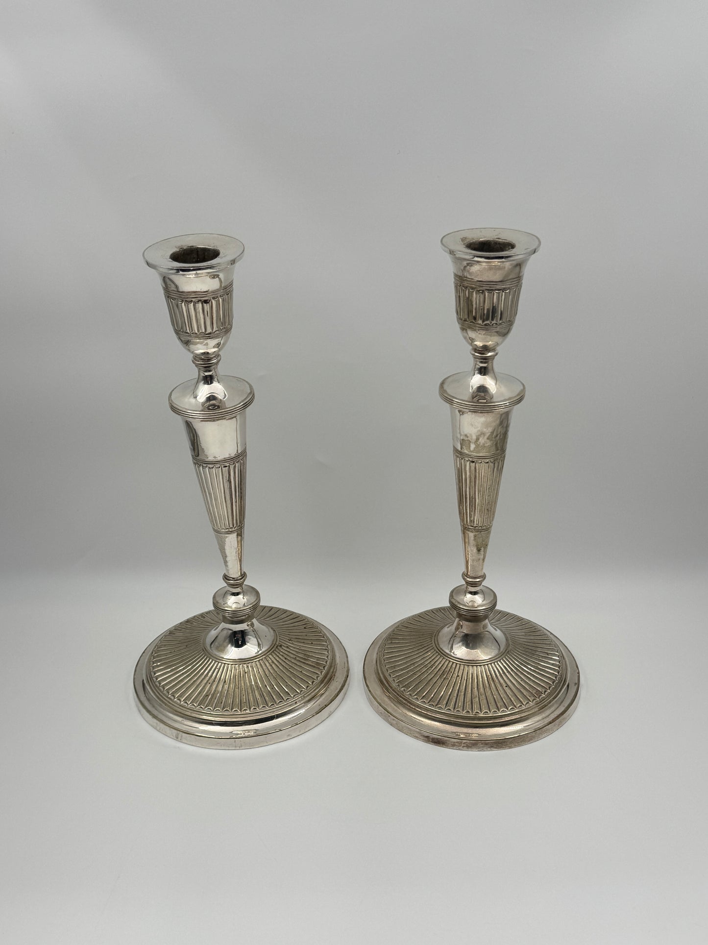 Elkington & Co Silverplate Candlesticks – Fluted Neoclassical Design