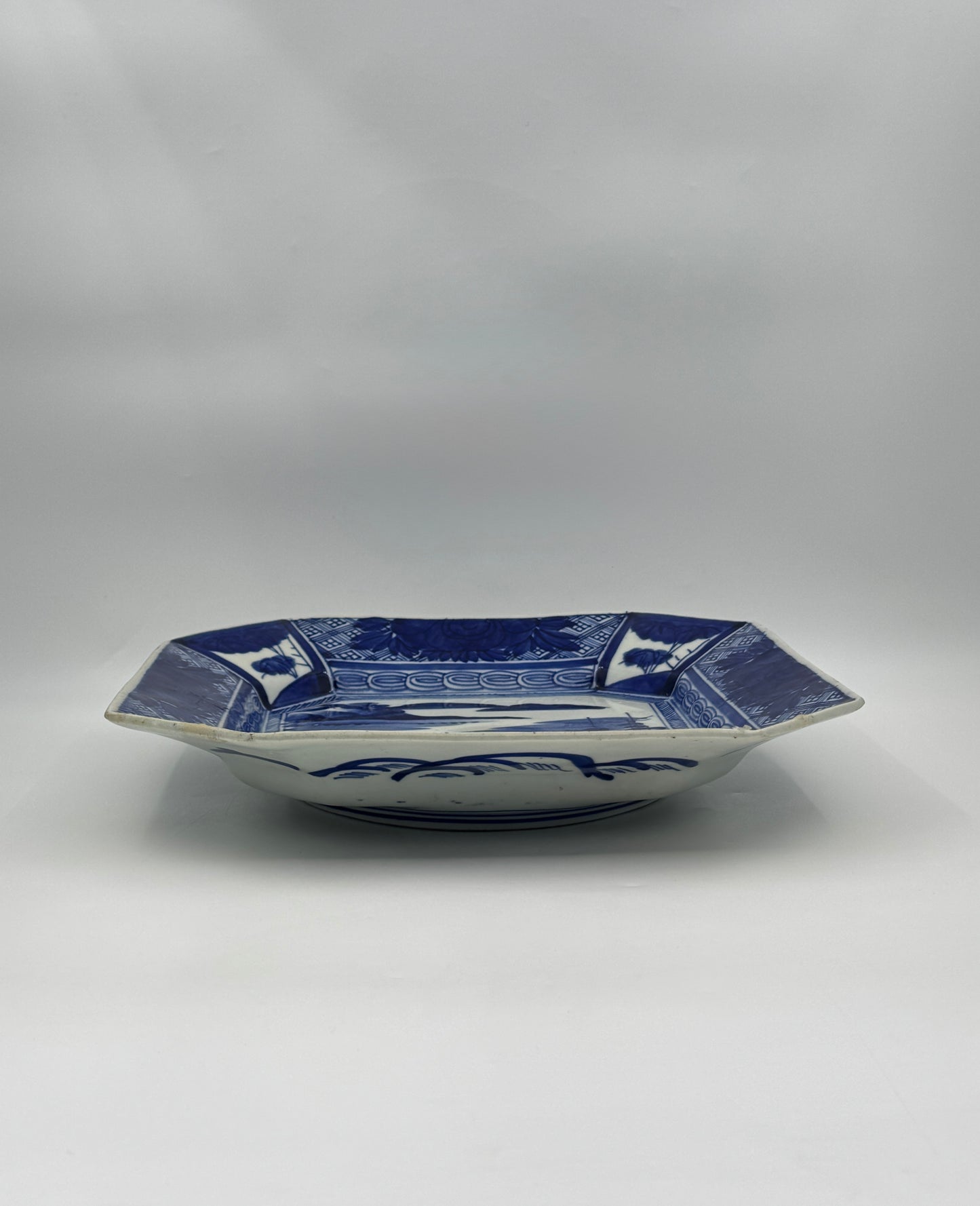 Chinese Blue & White Octagonal Porcelain Bowl – Harbor Scene
