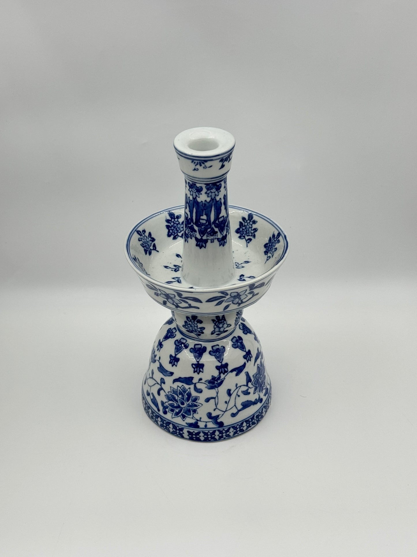 Chinese Blue and White Porcelain Candleholder – Floral Motif