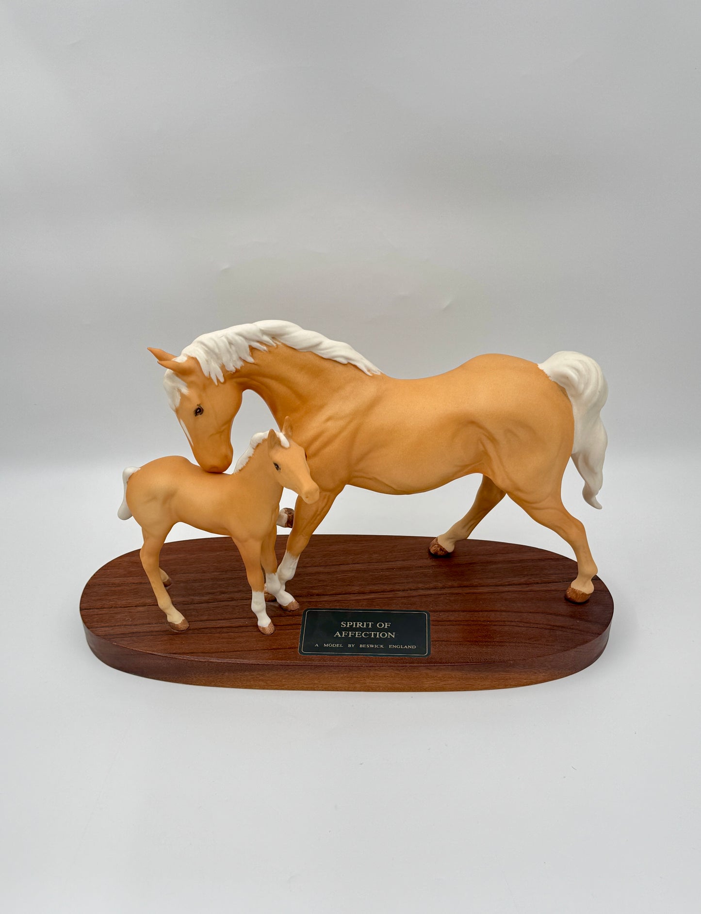 Mounted Palomino Horses Figurine – Spirit of Affection on Wood Base