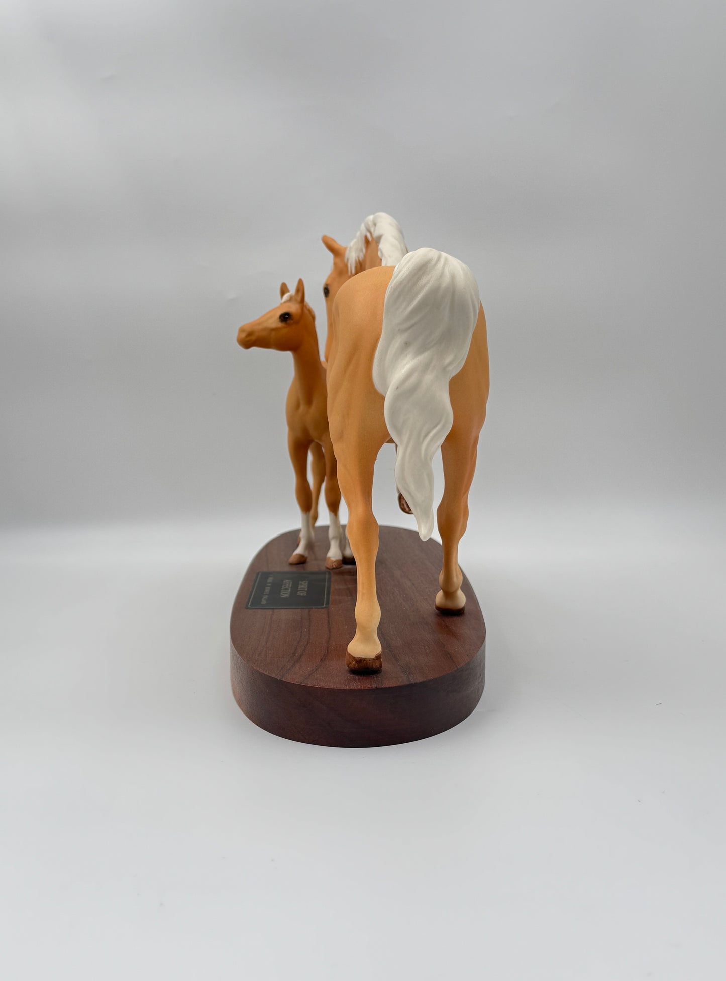 Mounted Palomino Horses Figurine – Spirit of Affection on Wood Base