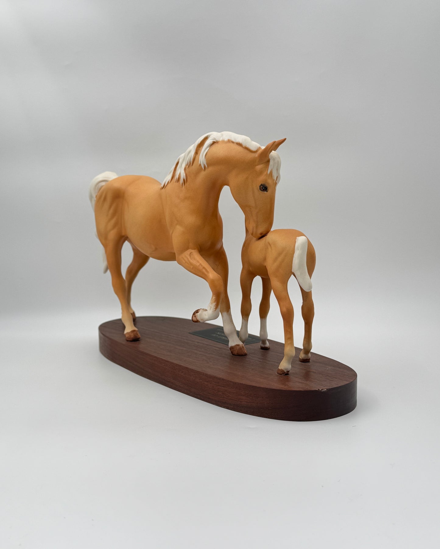 Mounted Palomino Horses Figurine – Spirit of Affection on Wood Base