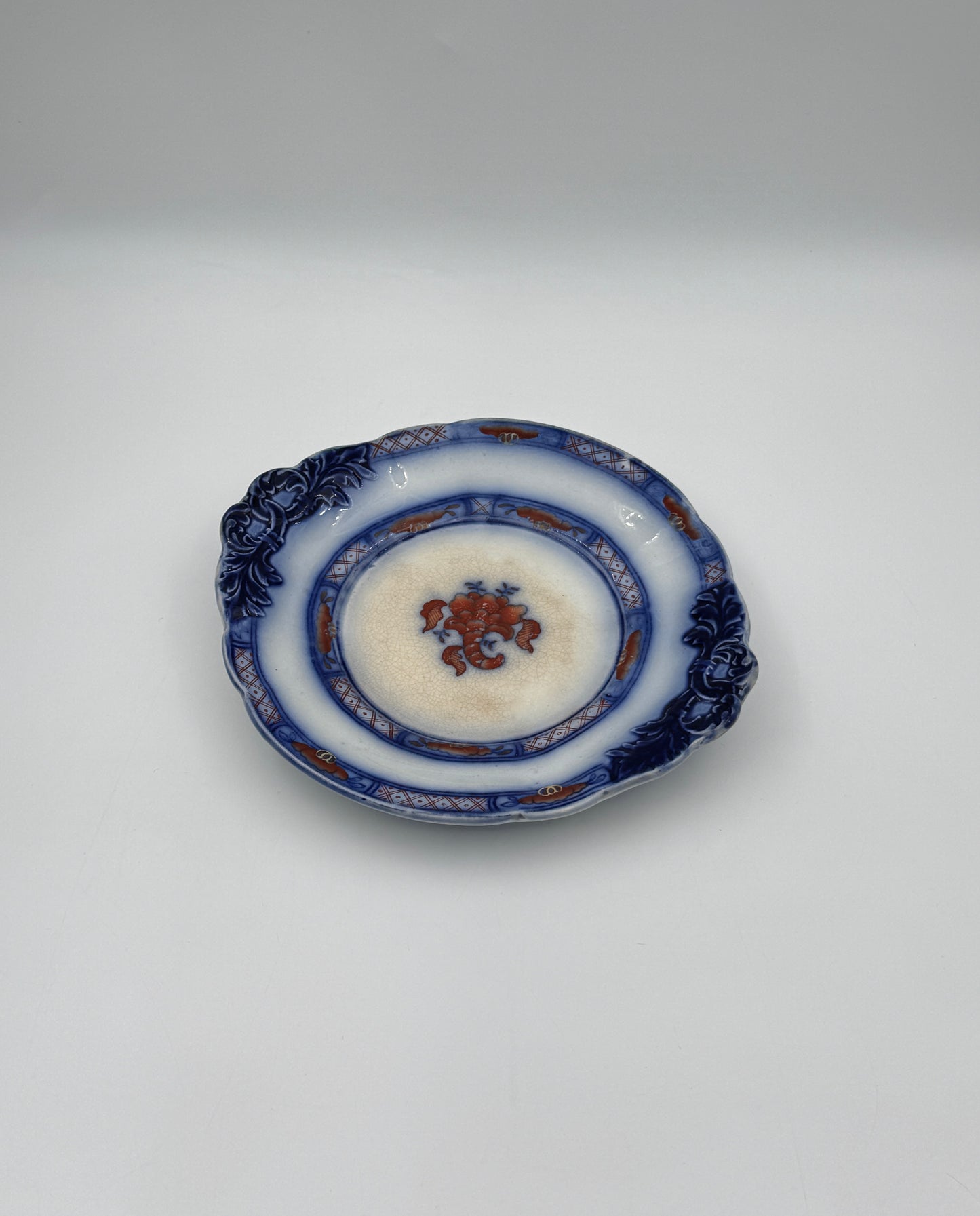 Antique Ironstone Sauce Tureen with Underplate – Blue, Rust & Cream, England