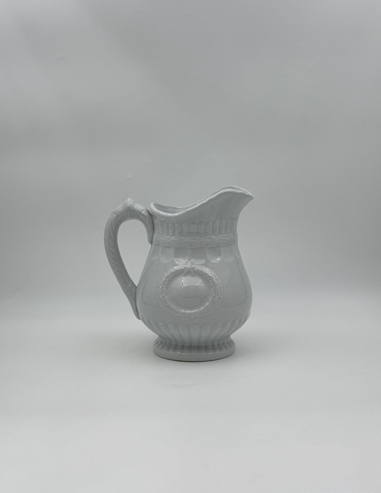 Antique White Ironstone Pitcher/Creamer – Wreath & Star Design