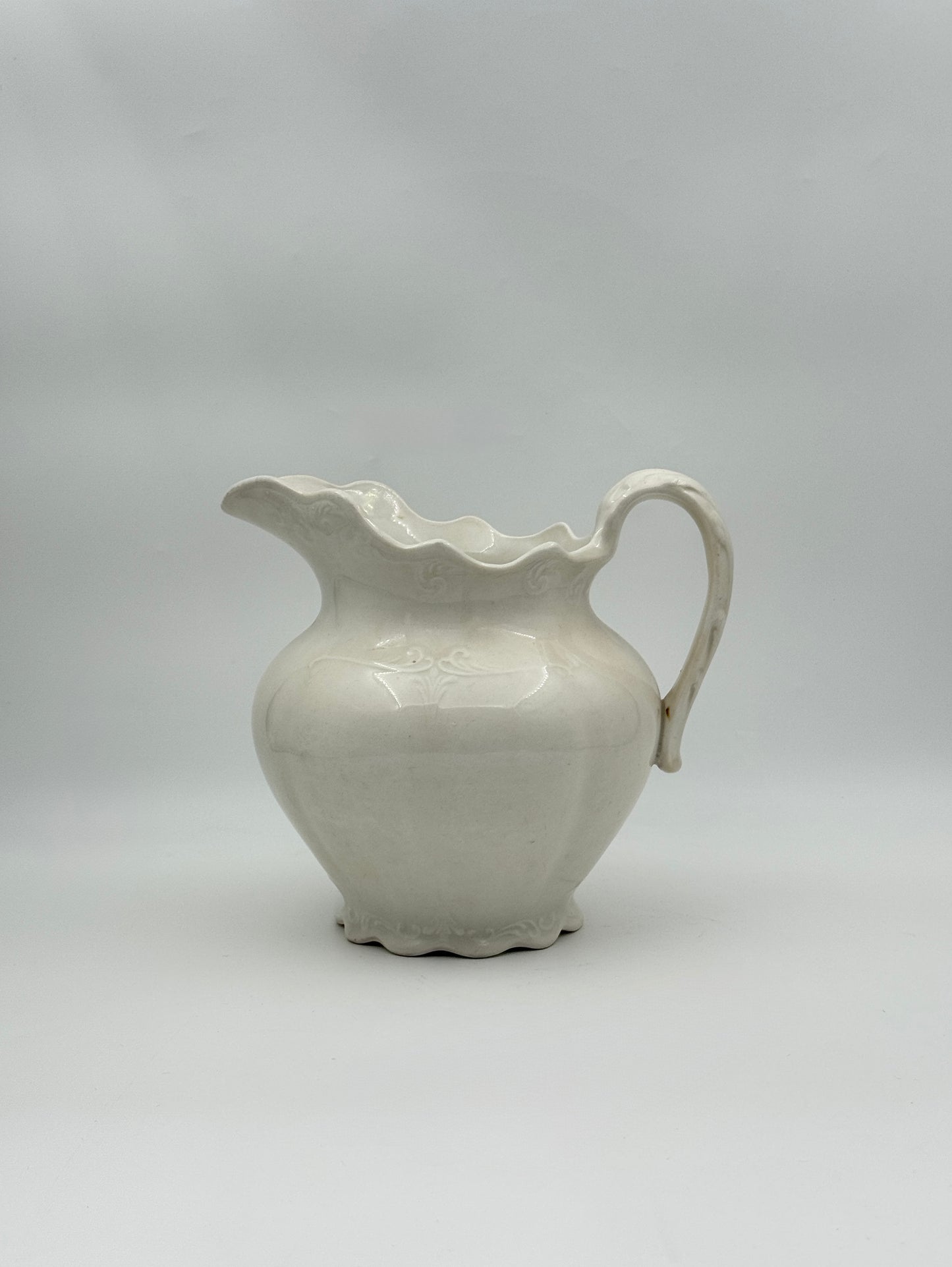 Antique White Ironstone Pitcher – K.T.&K. Co. Royal Semi-Granite