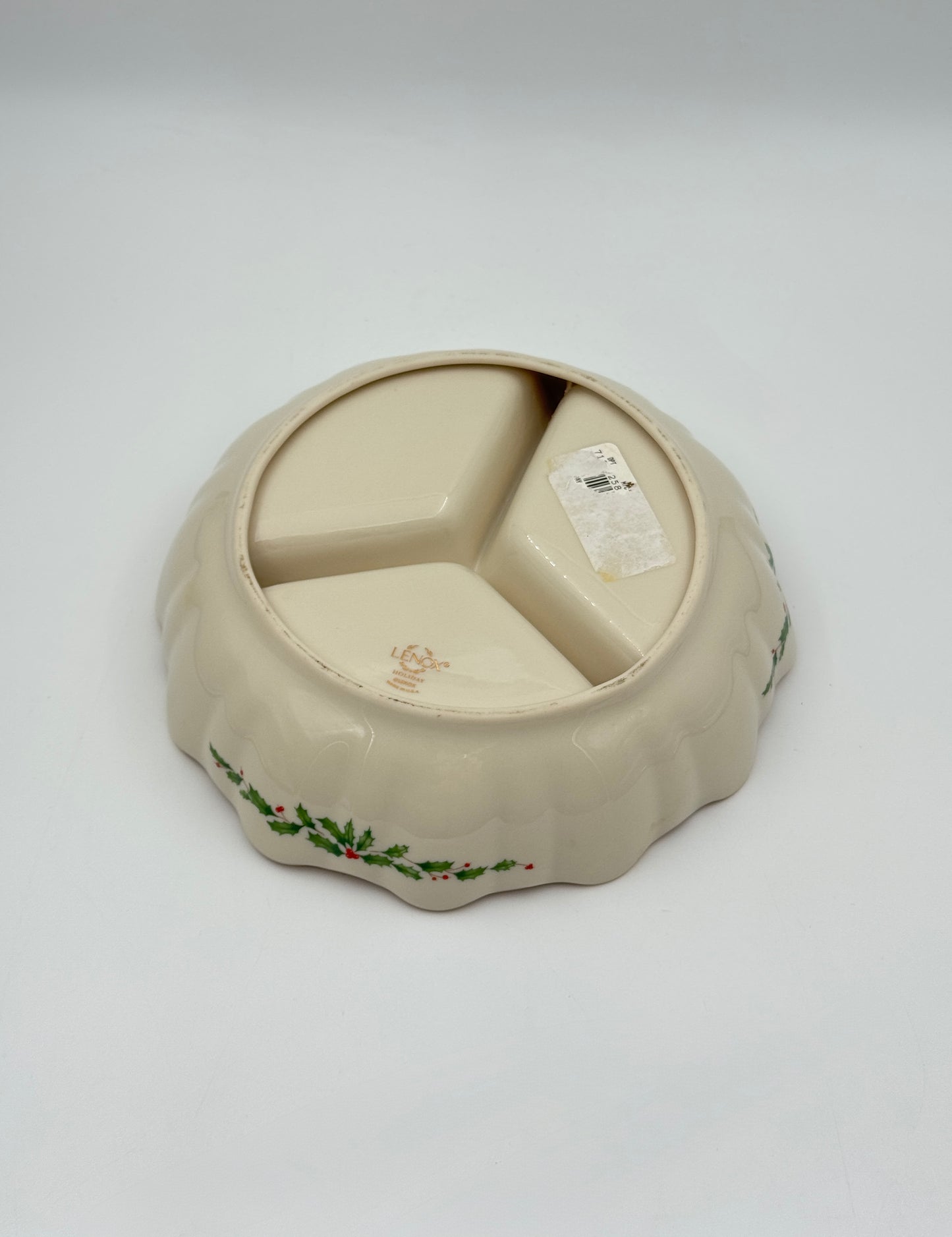 Lenox “Holiday” Tidbit Bowl – Divided, Scalloped Rim, Made in USA