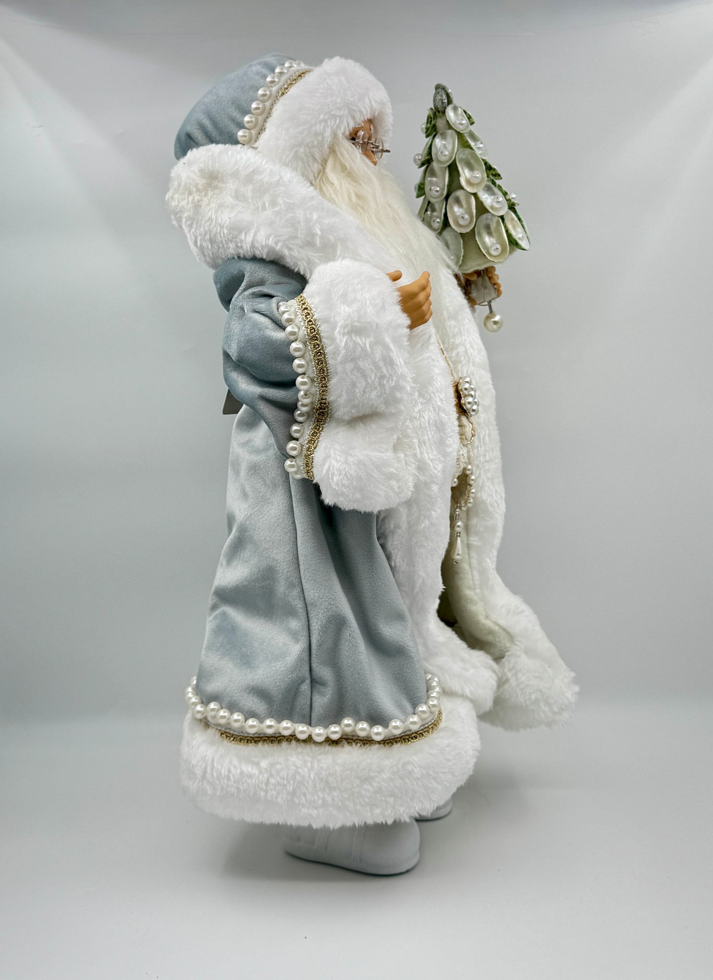 18" Seaside Santa – Blue Velvet & Pearl Trim Figurine