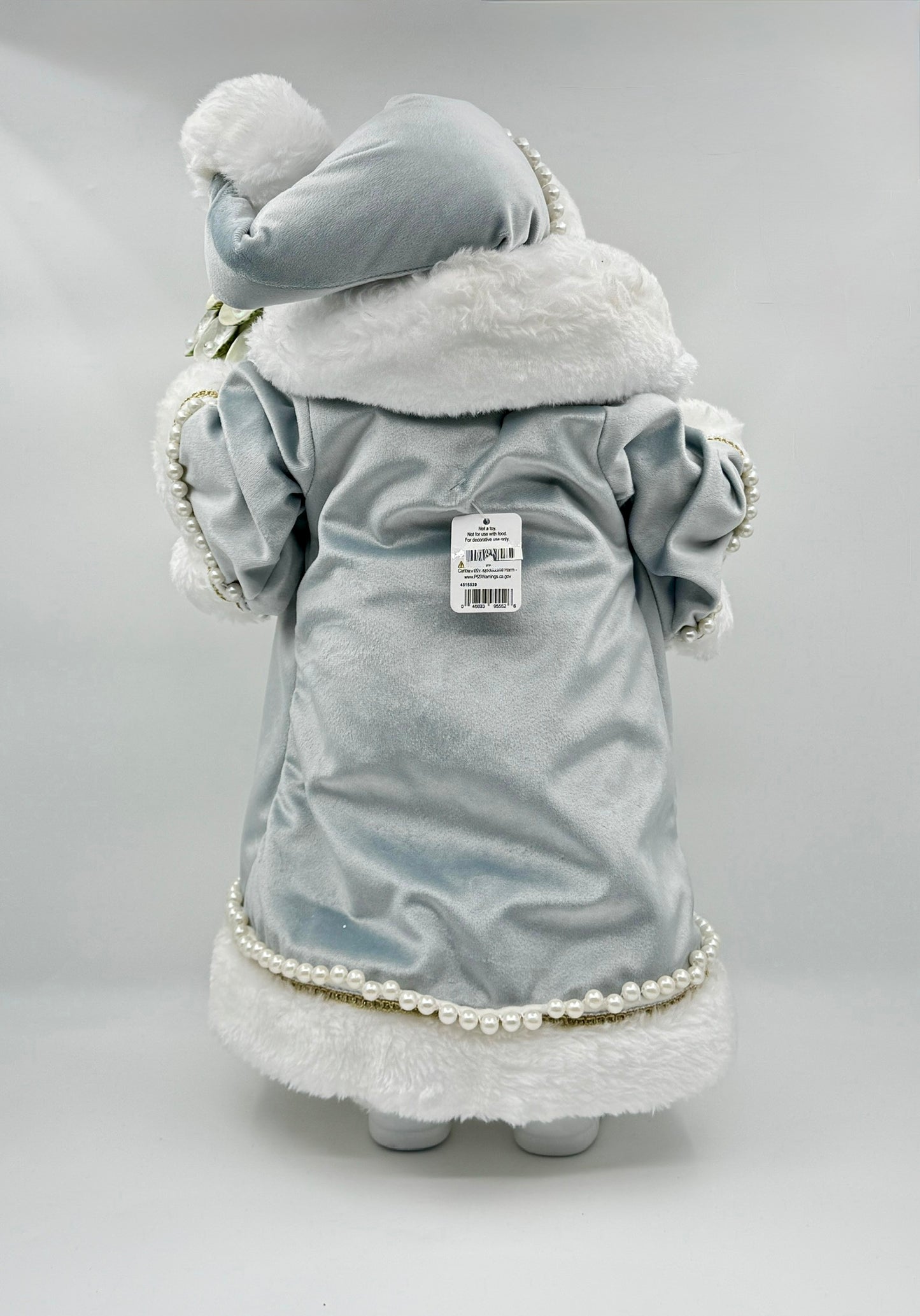 18" Seaside Santa – Blue Velvet & Pearl Trim Figurine