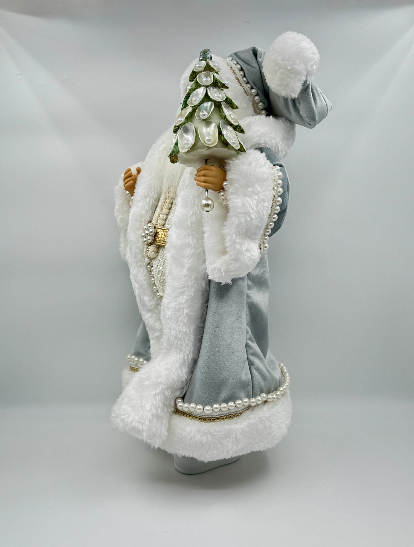 18" Seaside Santa – Blue Velvet & Pearl Trim Figurine