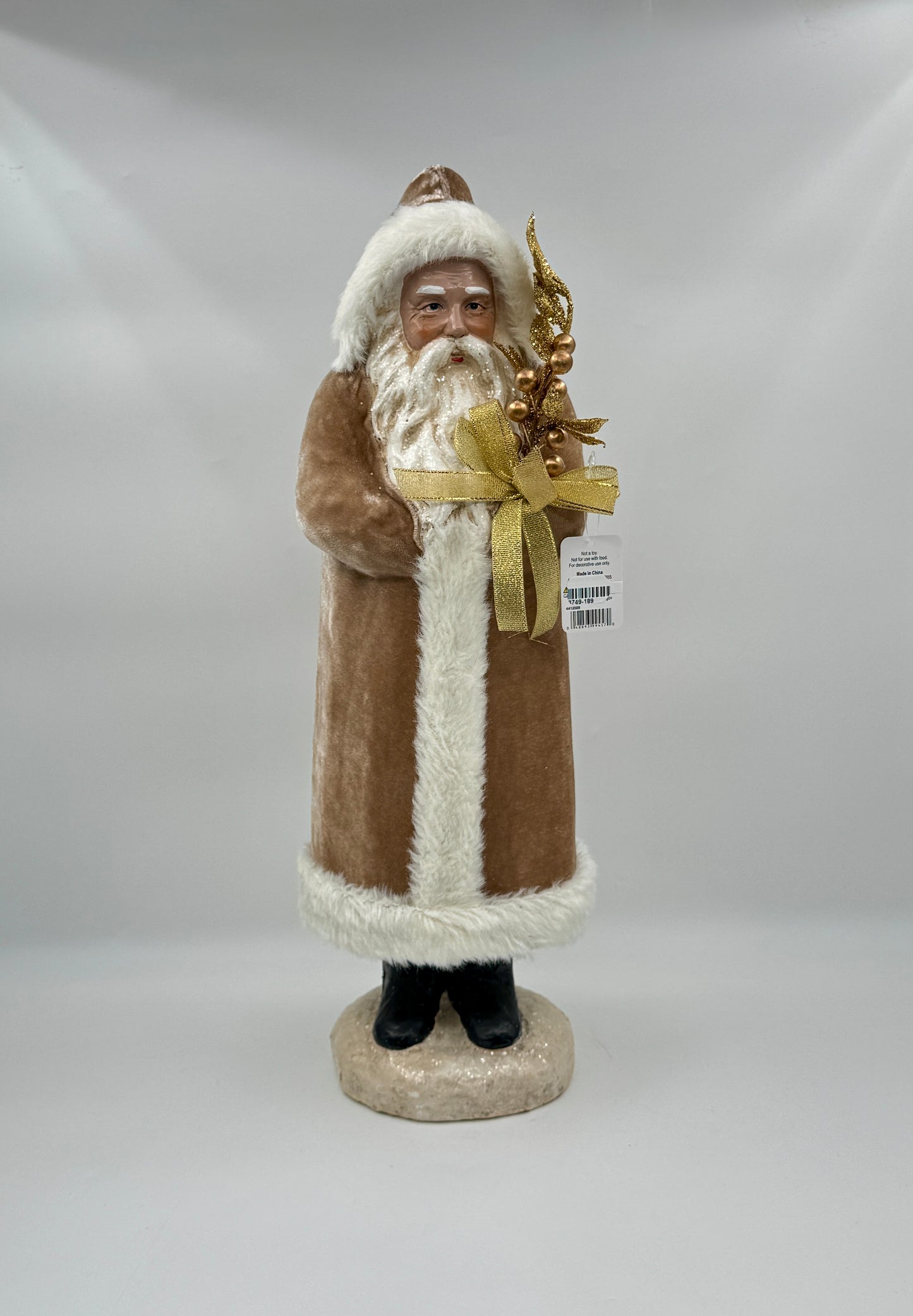 17.25" Champagne Velvet Santa – Raz Imports Figurine