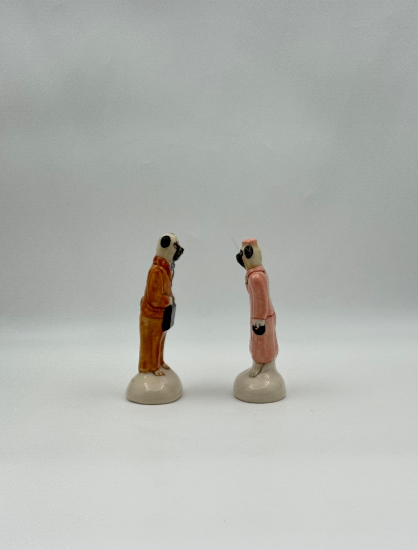 Laura Wilensky Vintage Pug Couple Salt & Pepper Shakers – 2004 Ceramic Set