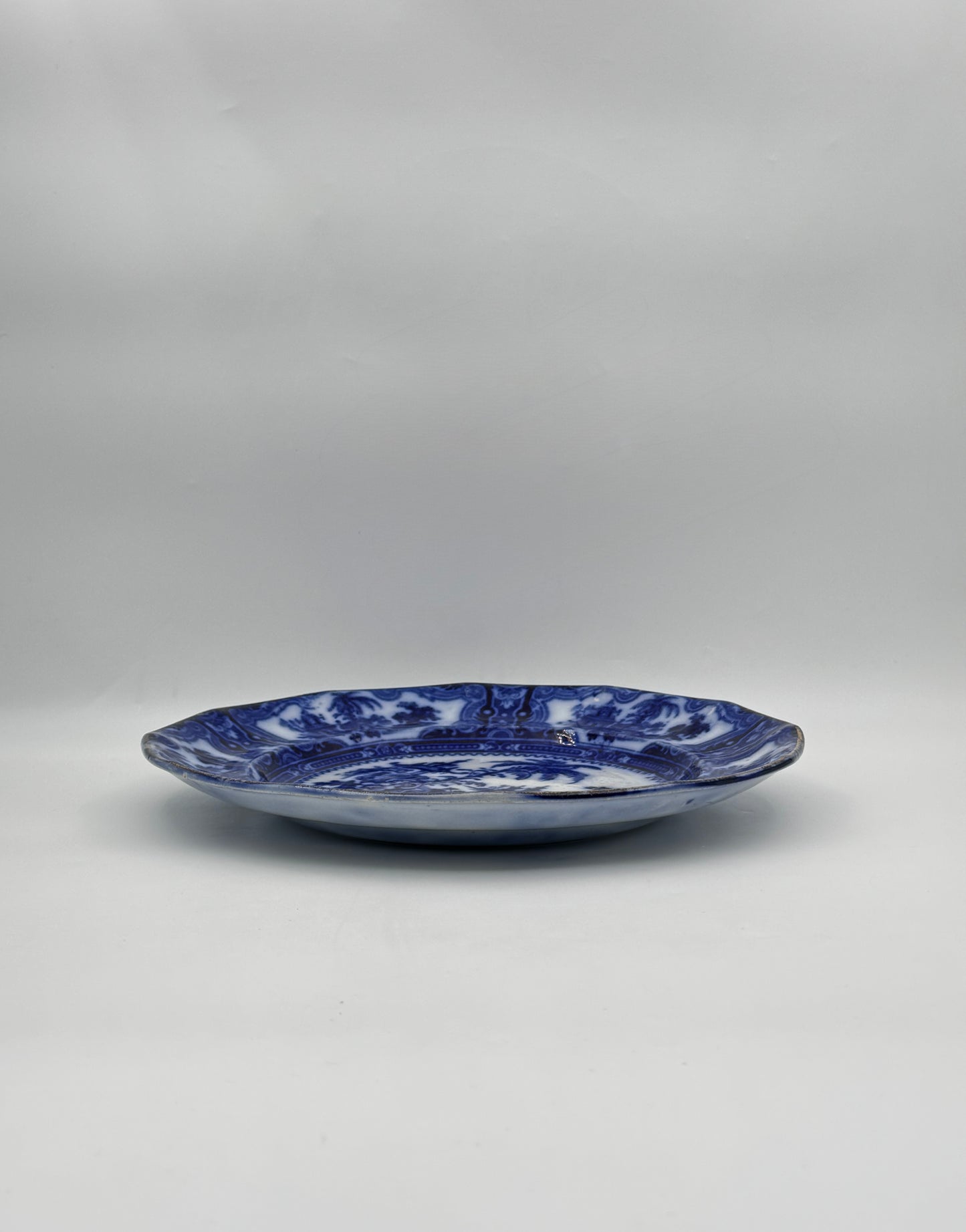 Antique Flow Blue Plate – Oriental Landscape, England c.1850