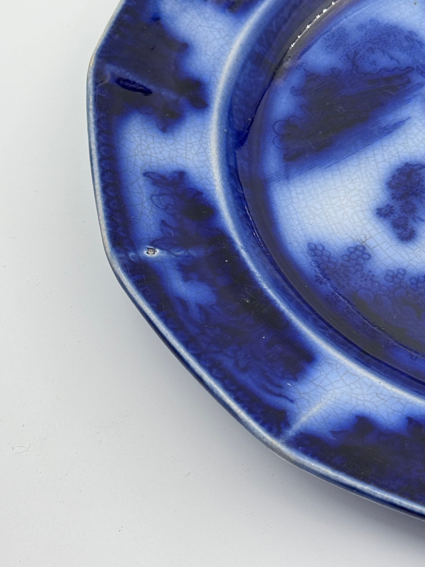 Antique Flow Blue Plate – “Chapoo” by Podmore, Walker & Co., England c.1850