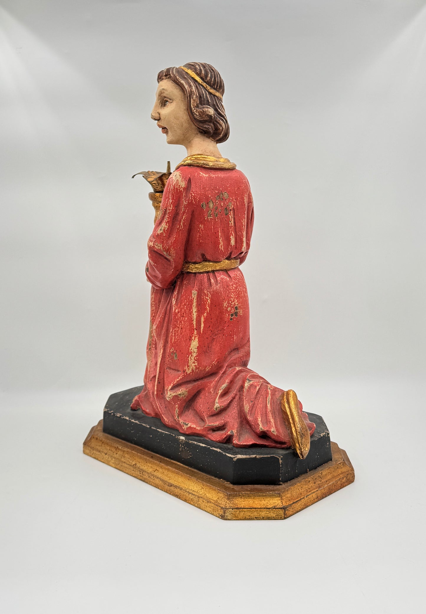 Pair of Hand-Carved Figural Wooden Candle Holders – Kneeling Angels with Gilded Chalices