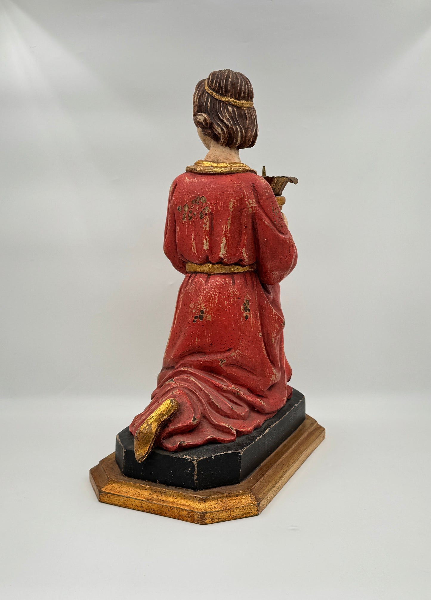 Pair of Hand-Carved Figural Wooden Candle Holders – Kneeling Angels with Gilded Chalices