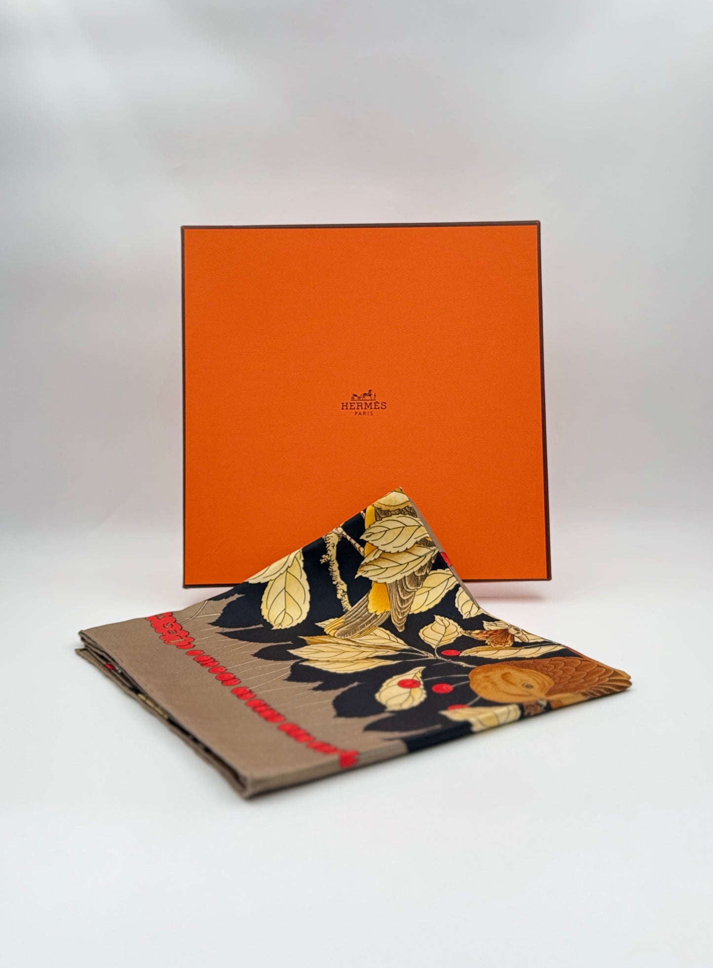 Hermès “Les Merises” Silk Scarf – 90 cm – Antoine de Jacquelot, 1992 with Box