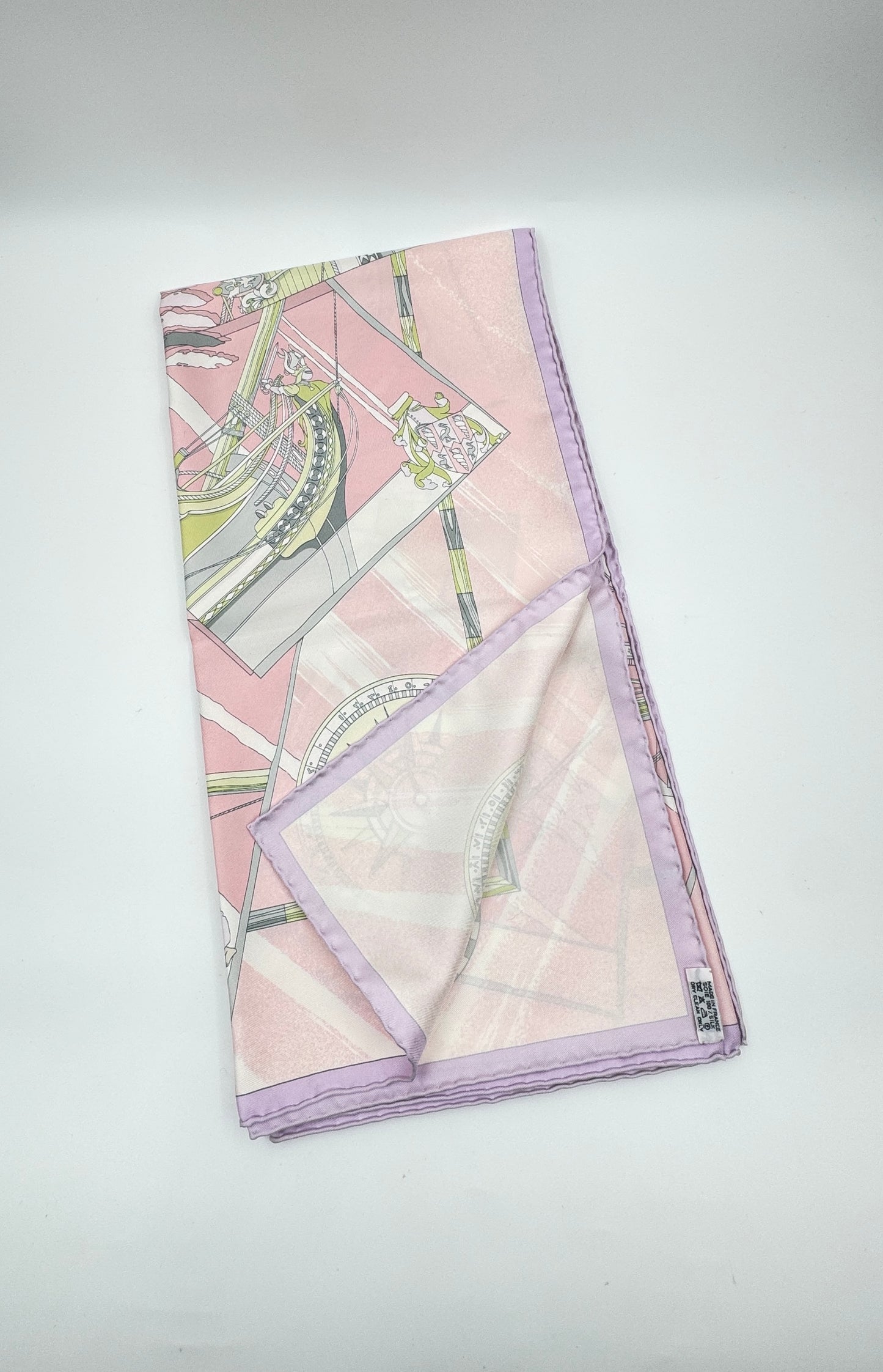 Hermès "Face au Large" Silk Scarf – Soft Pink & Pastel Tones