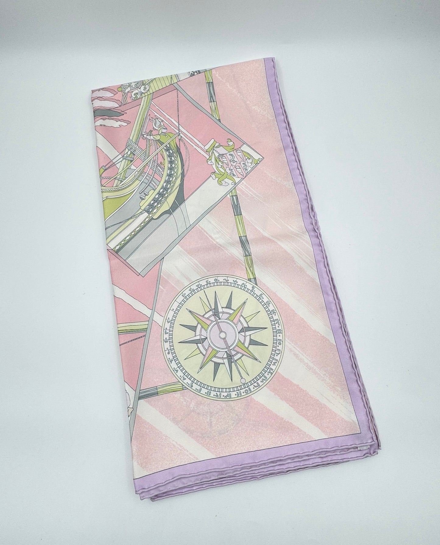 Hermès "Face au Large" Silk Scarf – Soft Pink & Pastel Tones