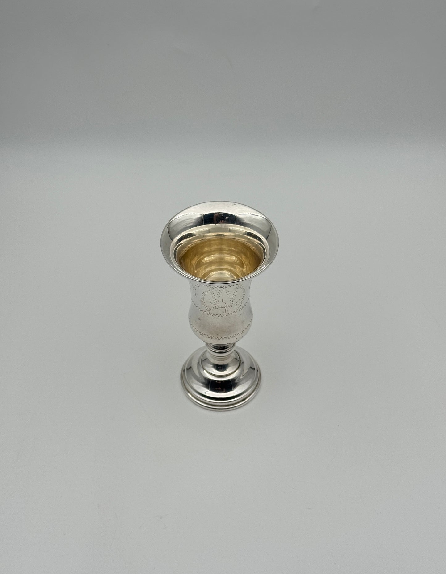 Sterling Silver Kiddush Cup – Etched Goblet – Marked Sterling