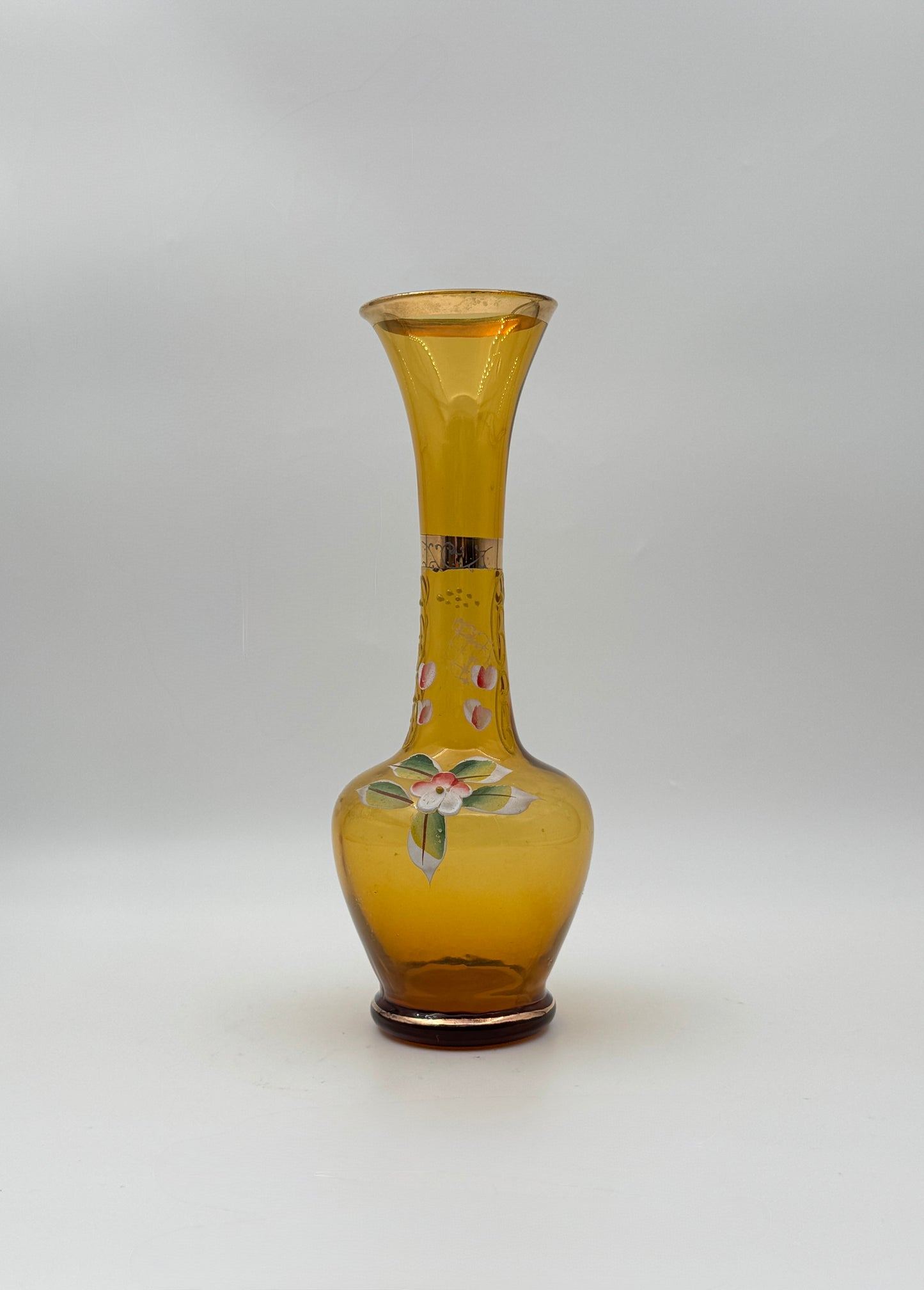 Gold Bud Vase with Flower Detail and Gold Trim