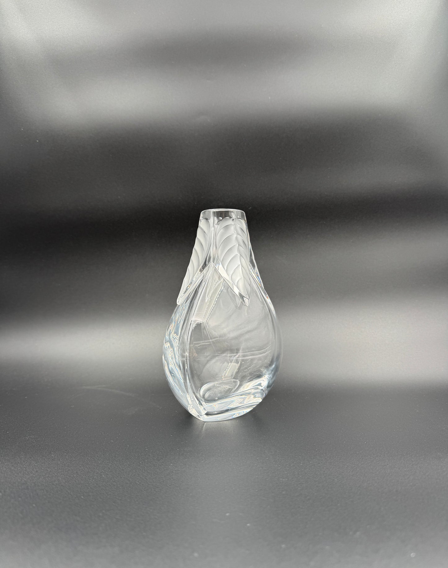 Lalique France Frosted Crystal Osumi Leaf Vase