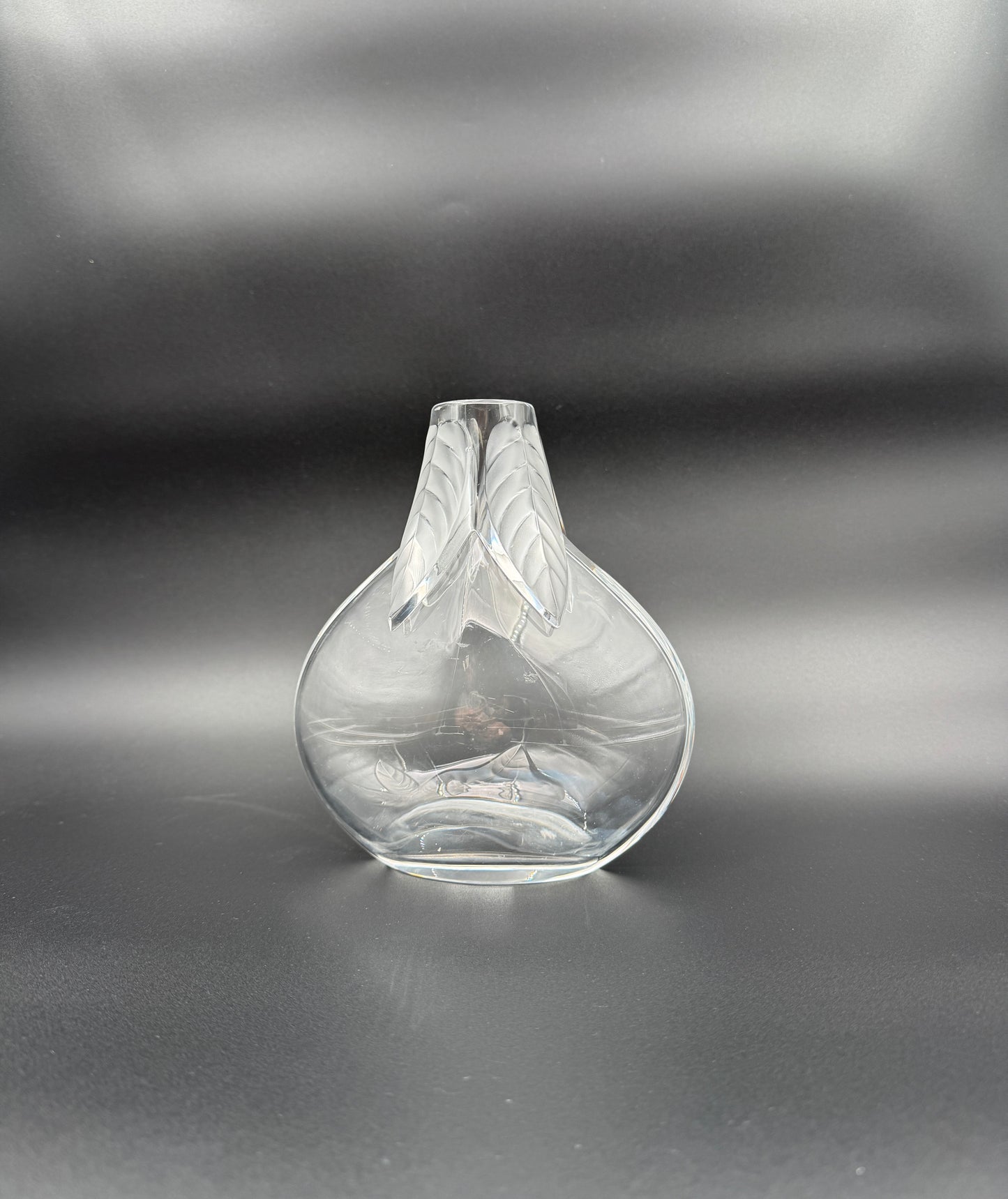 Lalique France Frosted Crystal Osumi Leaf Vase