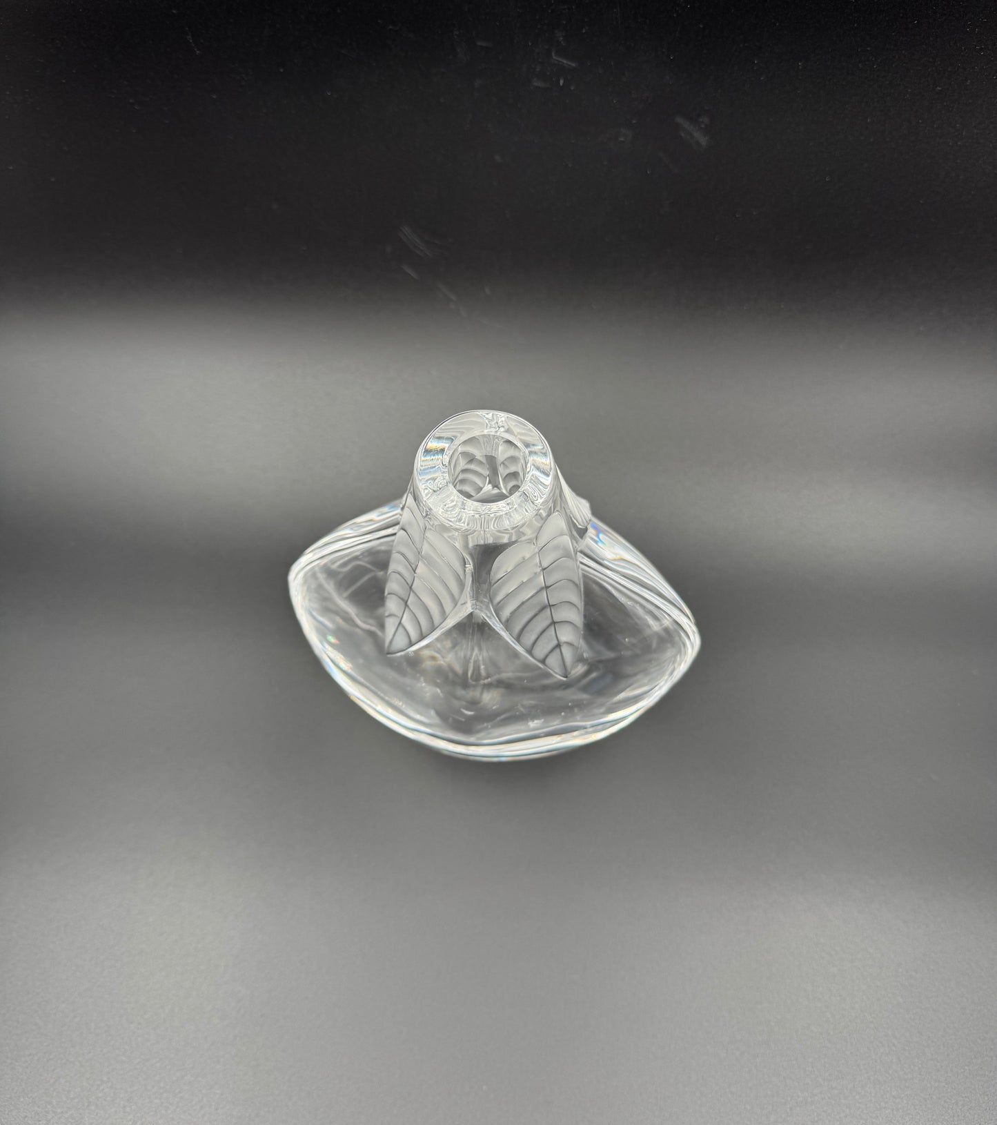 Lalique France Frosted Crystal Osumi Leaf Vase