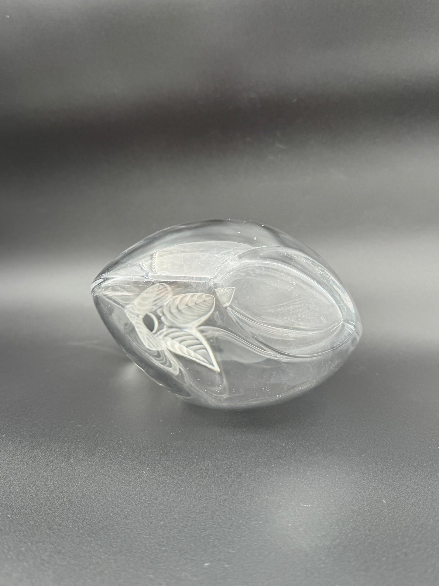 Lalique France Frosted Crystal Osumi Leaf Vase