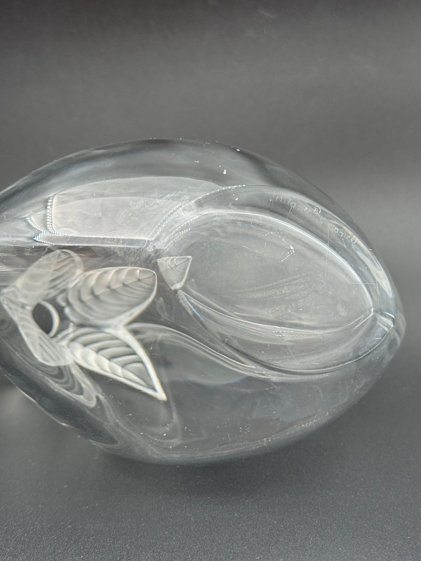 Lalique France Frosted Crystal Osumi Leaf Vase