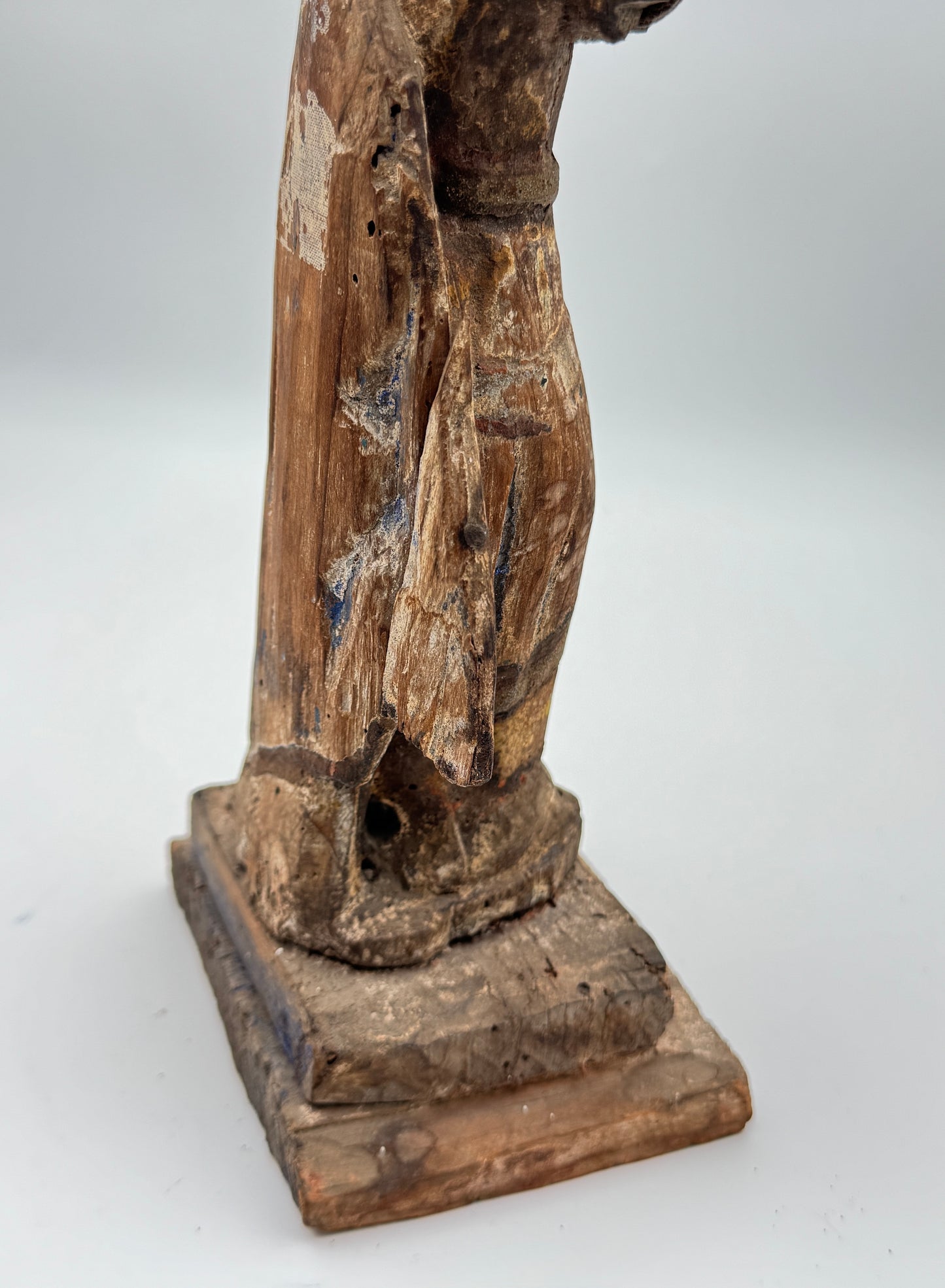 Antique Hand-Carved Wood Santos Archangel Religious Figure