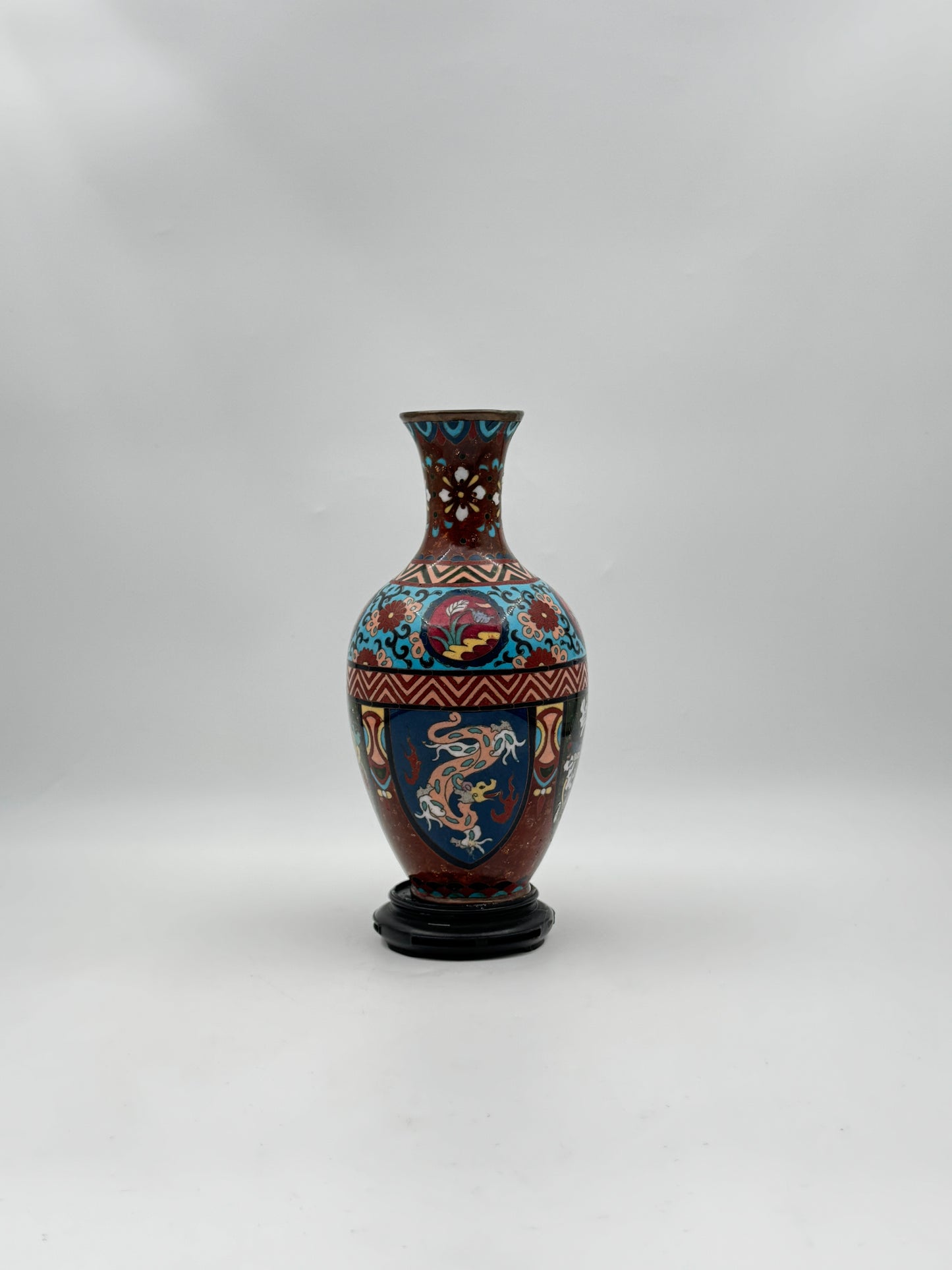 Antique Chinese Cloisonné Vase with Floral & Phoenix Motifs – c.1880