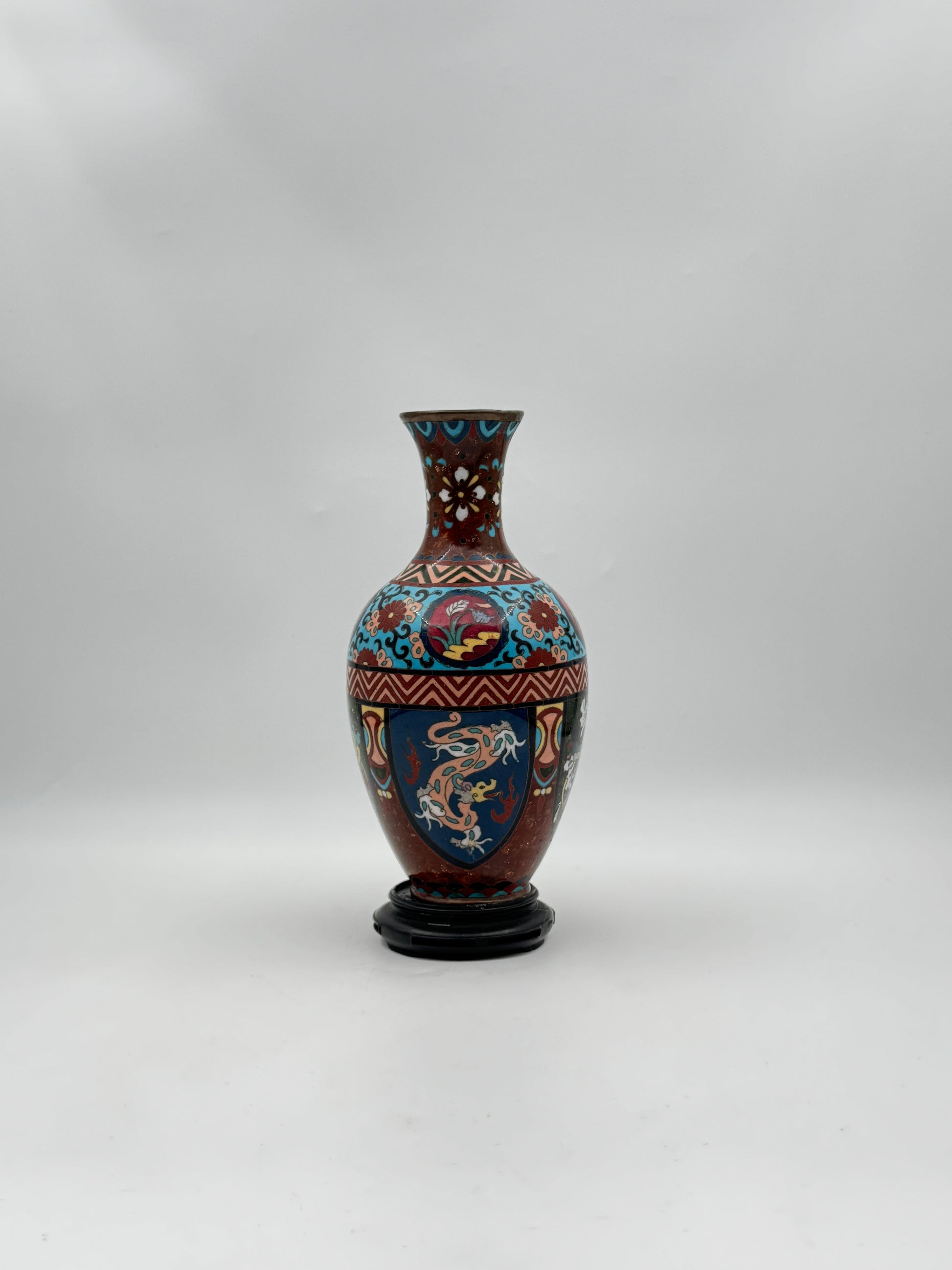 Antique Chinese Cloisonné Vase with Floral & Phoenix Motifs – c.1880