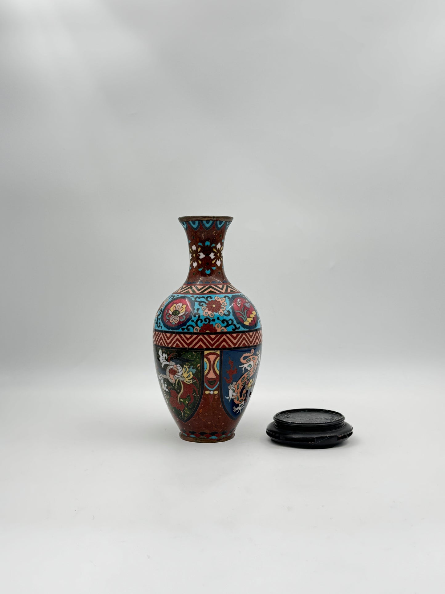 Antique Chinese Cloisonné Vase with Floral & Phoenix Motifs – c.1880