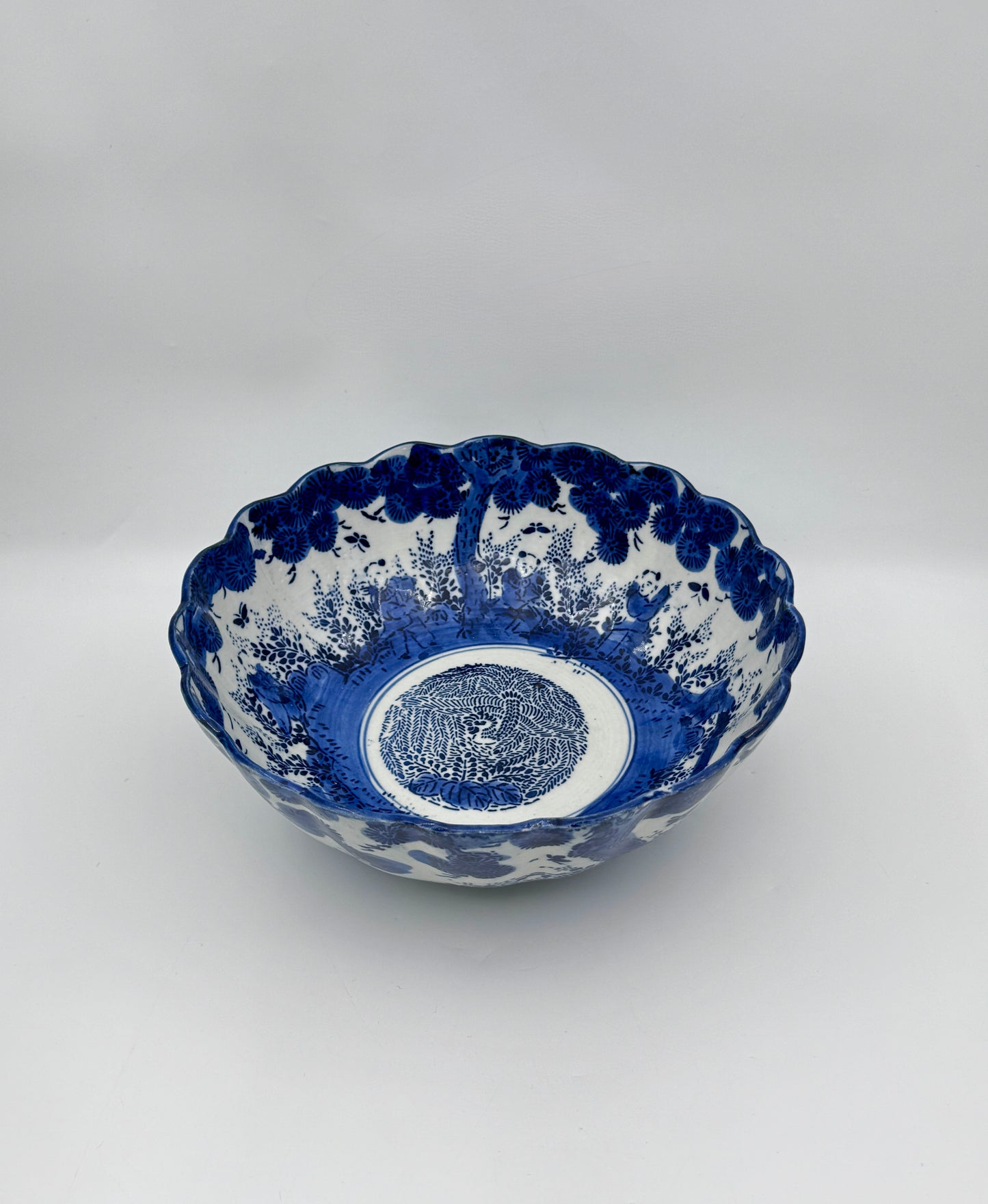 Vintage Chinese Blue & White Porcelain Bowl with Floral Design