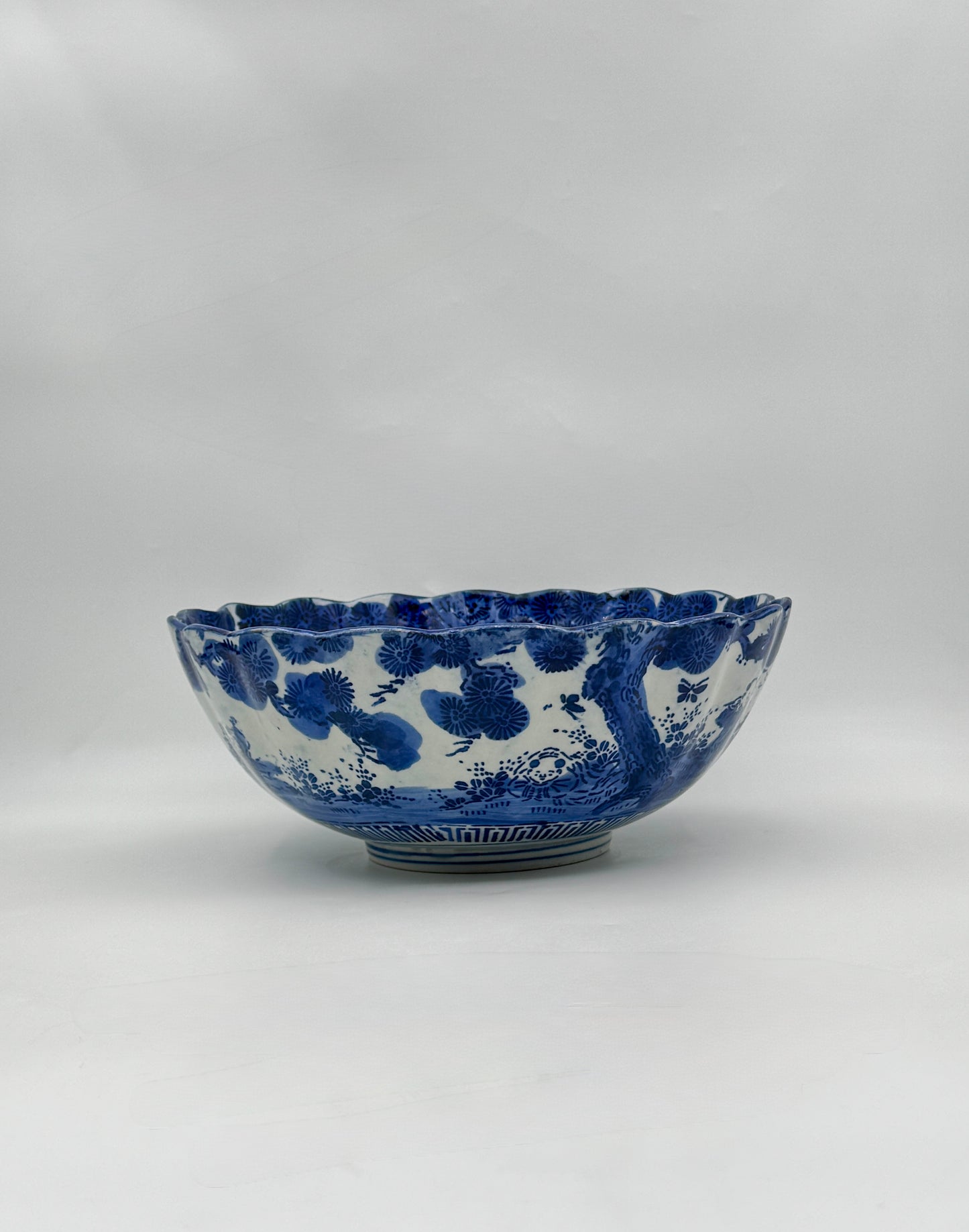 Vintage Chinese Blue & White Porcelain Bowl with Floral Design