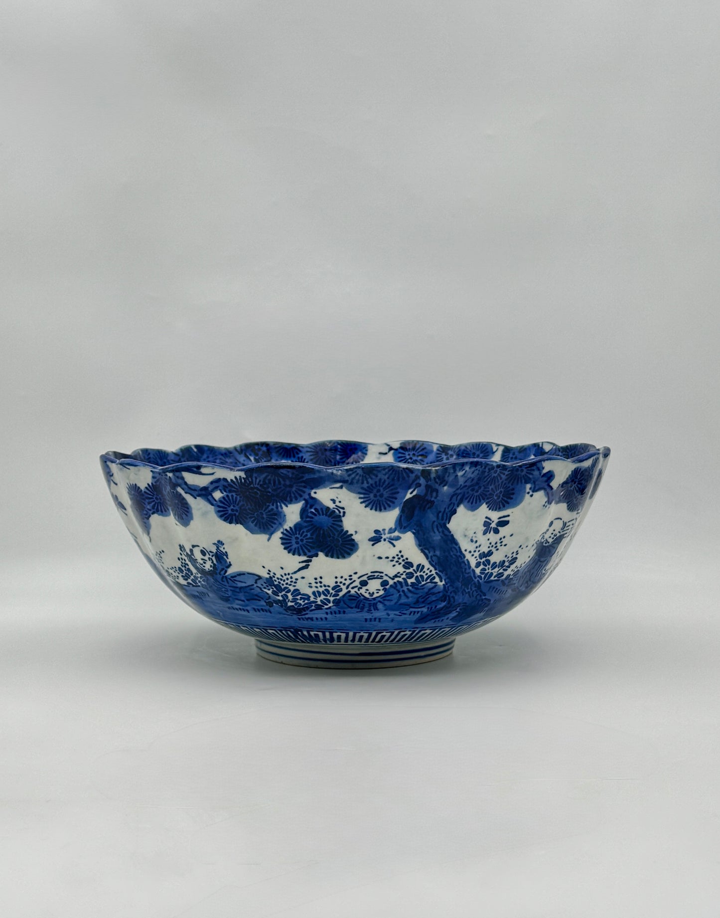 Vintage Chinese Blue & White Porcelain Bowl with Floral Design