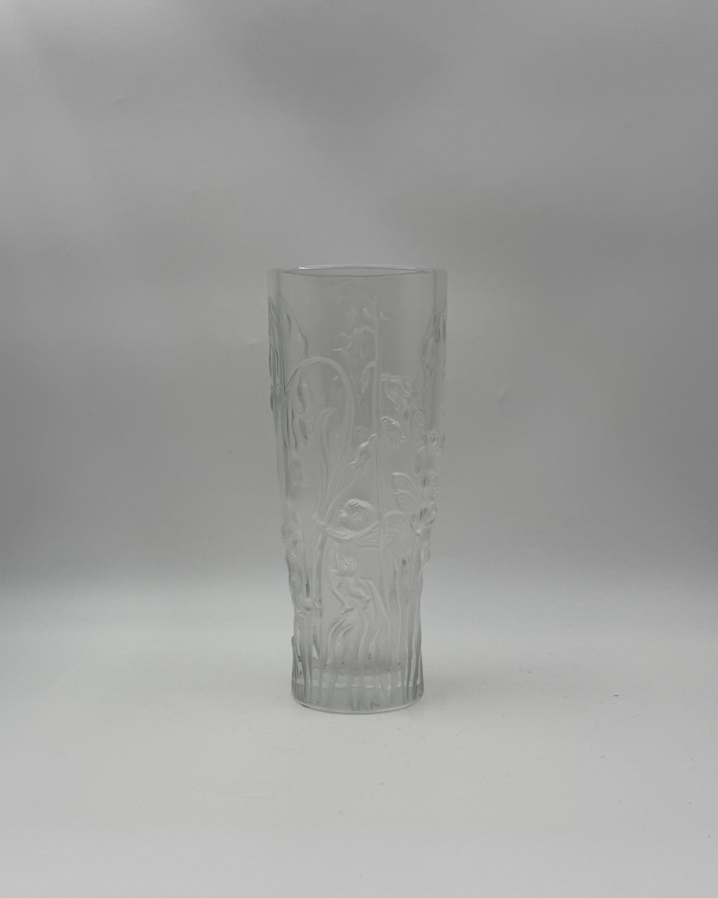 Lalique France Elfes Vase – Clear Crystal with Cherubs and Lily of the Valley Design
